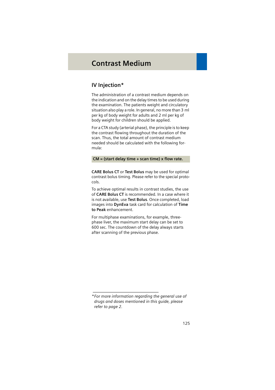 Iv injection, Contrast medium | Siemens EMOTION 16-Jun User Manual | Page 125 / 590