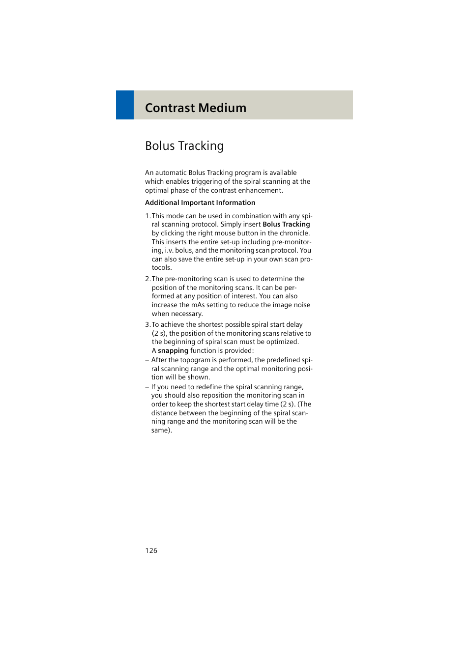 Bolus tracking, Contrast medium bolus tracking | Siemens EMOTION 16-Jun User Manual | Page 126 / 590