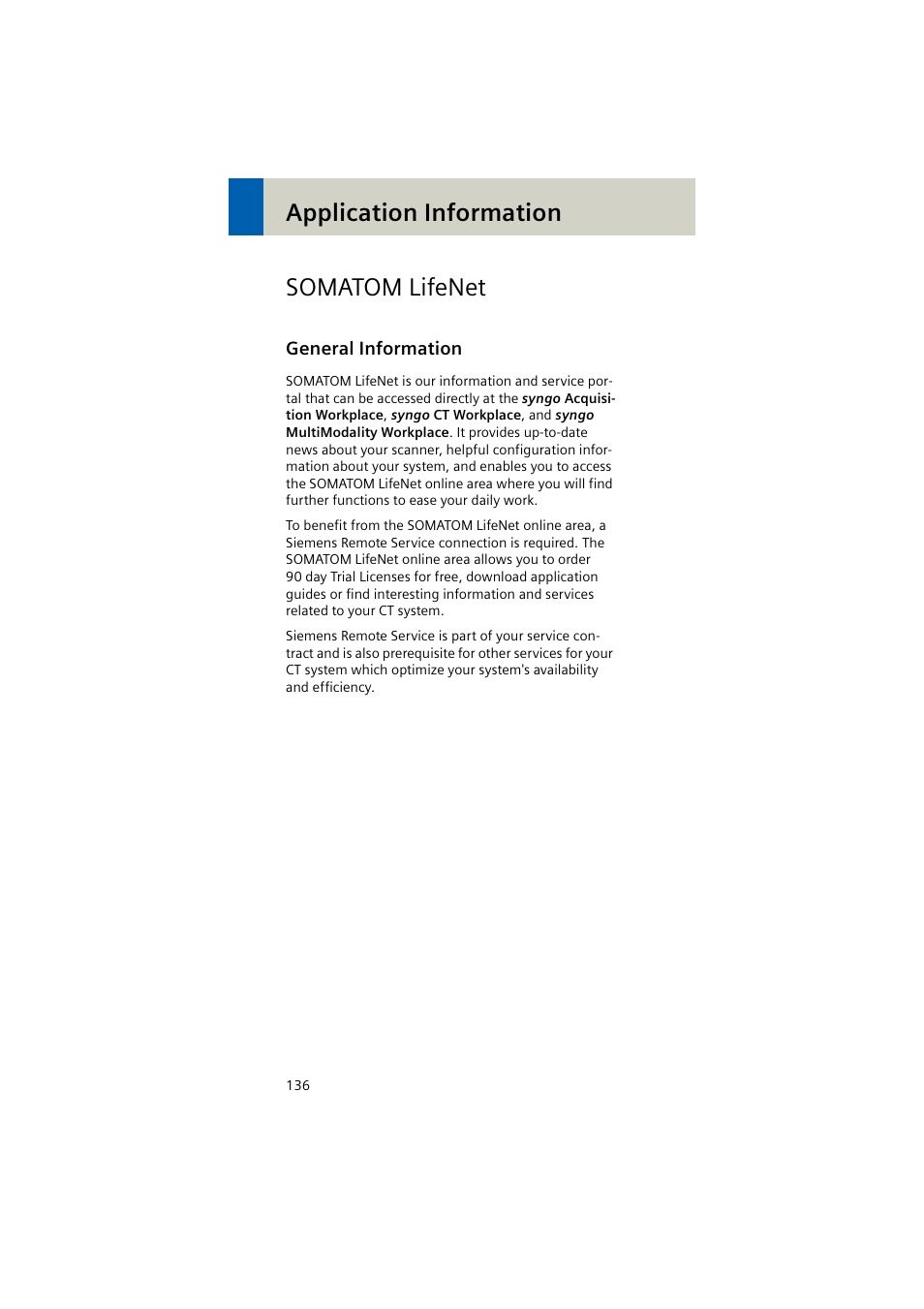 Application information, Somatom lifenet, General information | Application information somatom lifenet | Siemens EMOTION 16-Jun User Manual | Page 136 / 590