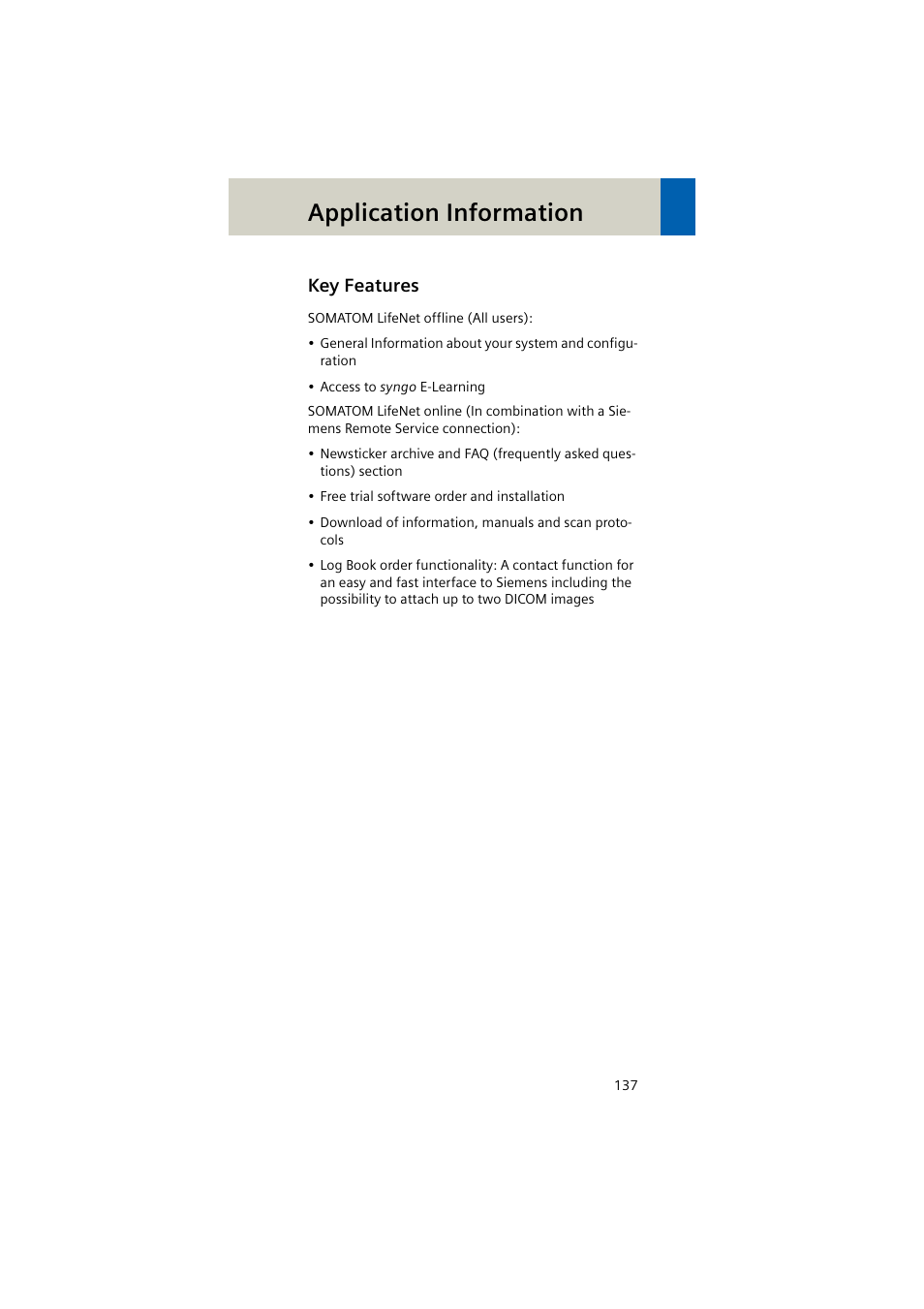 Key features, Application information | Siemens EMOTION 16-Jun User Manual | Page 137 / 590