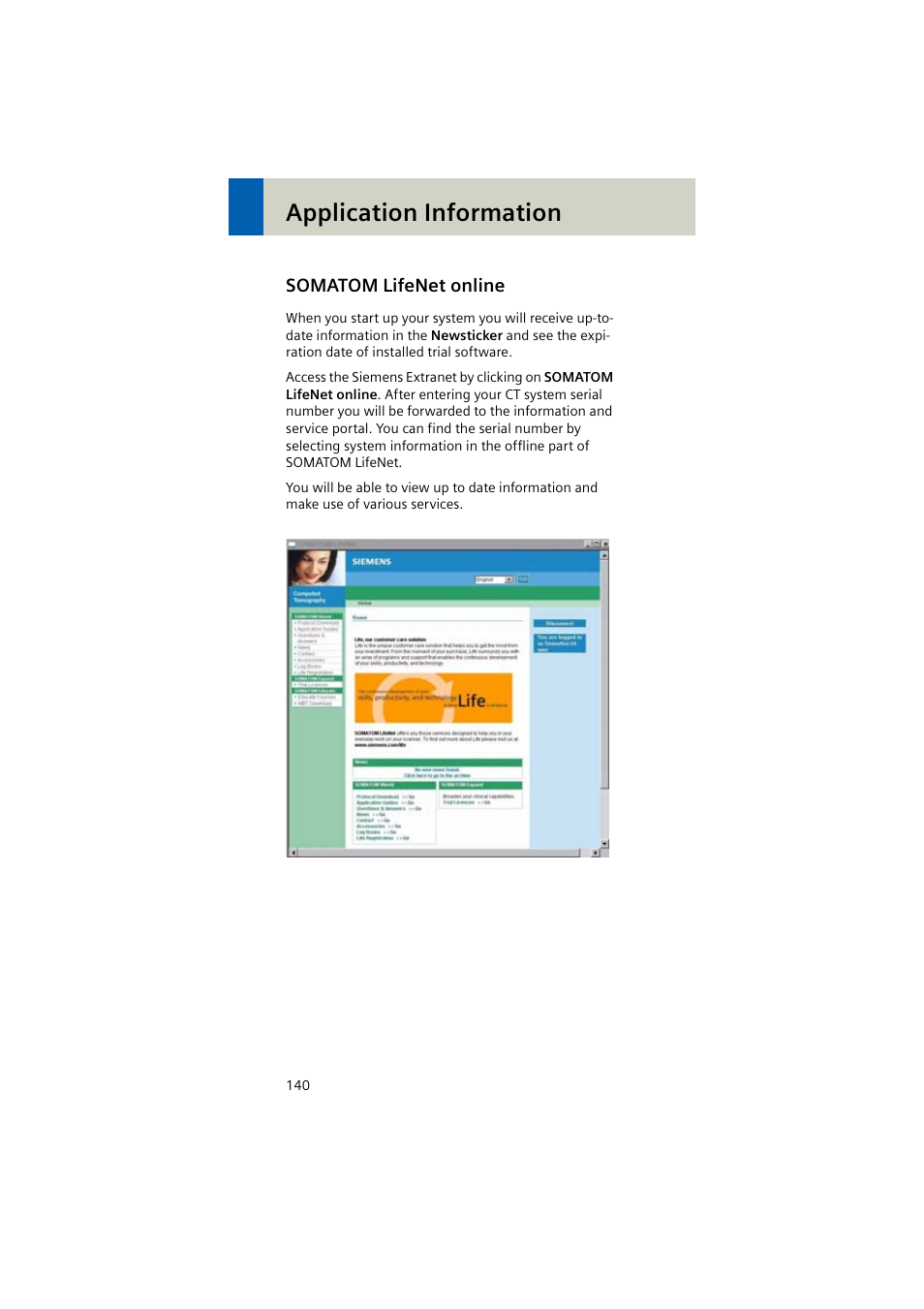 Somatom lifenet online, Application information | Siemens EMOTION 16-Jun User Manual | Page 140 / 590