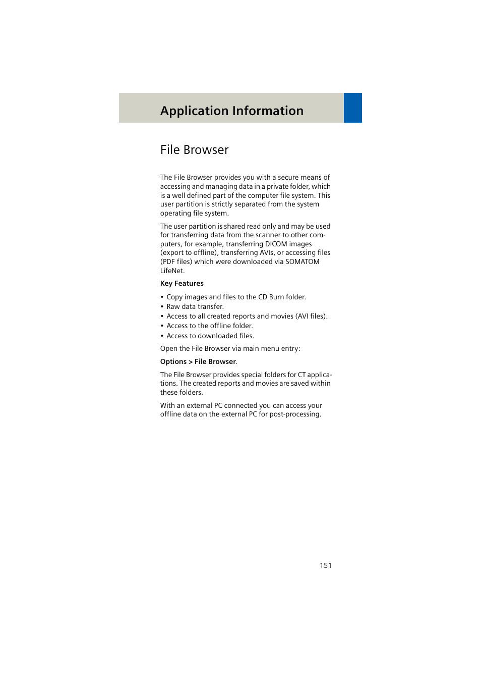 File browser, Application information | Siemens EMOTION 16-Jun User Manual | Page 151 / 590