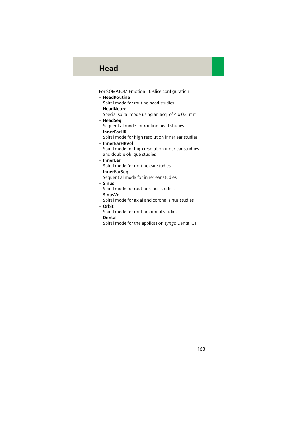 Head | Siemens EMOTION 16-Jun User Manual | Page 163 / 590