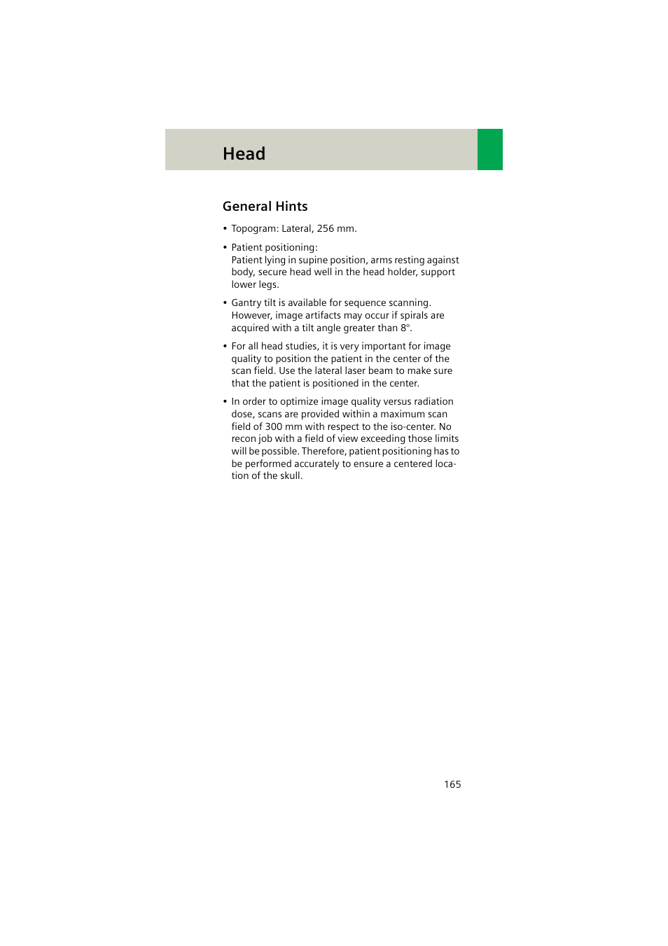 General hints, Head | Siemens EMOTION 16-Jun User Manual | Page 165 / 590