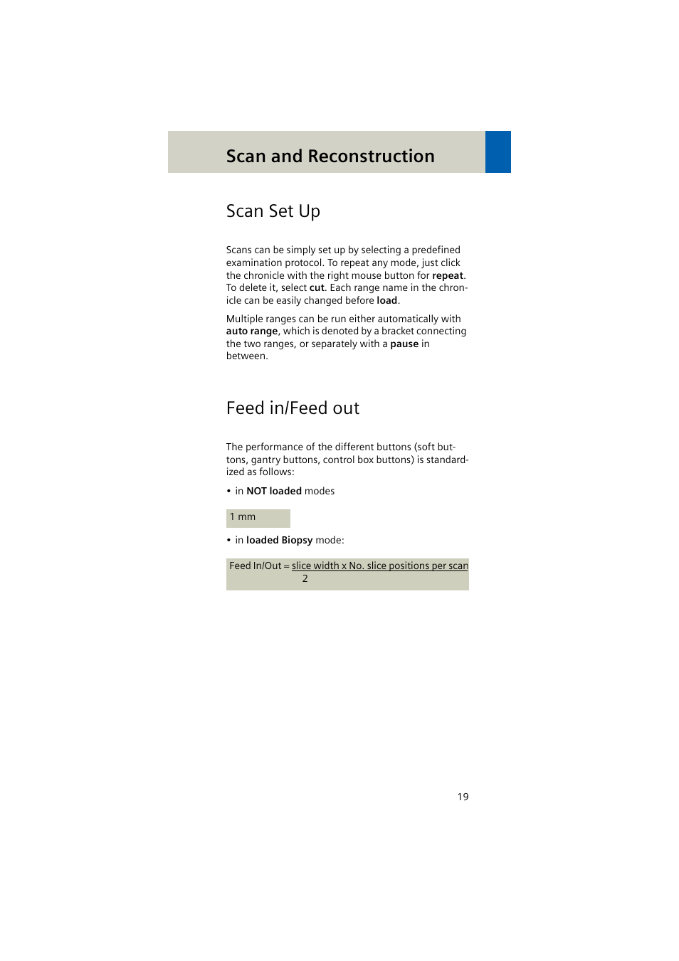 Scan set up, Feed in/feed out, Scan and reconstruction | Siemens EMOTION 16-Jun User Manual | Page 19 / 590