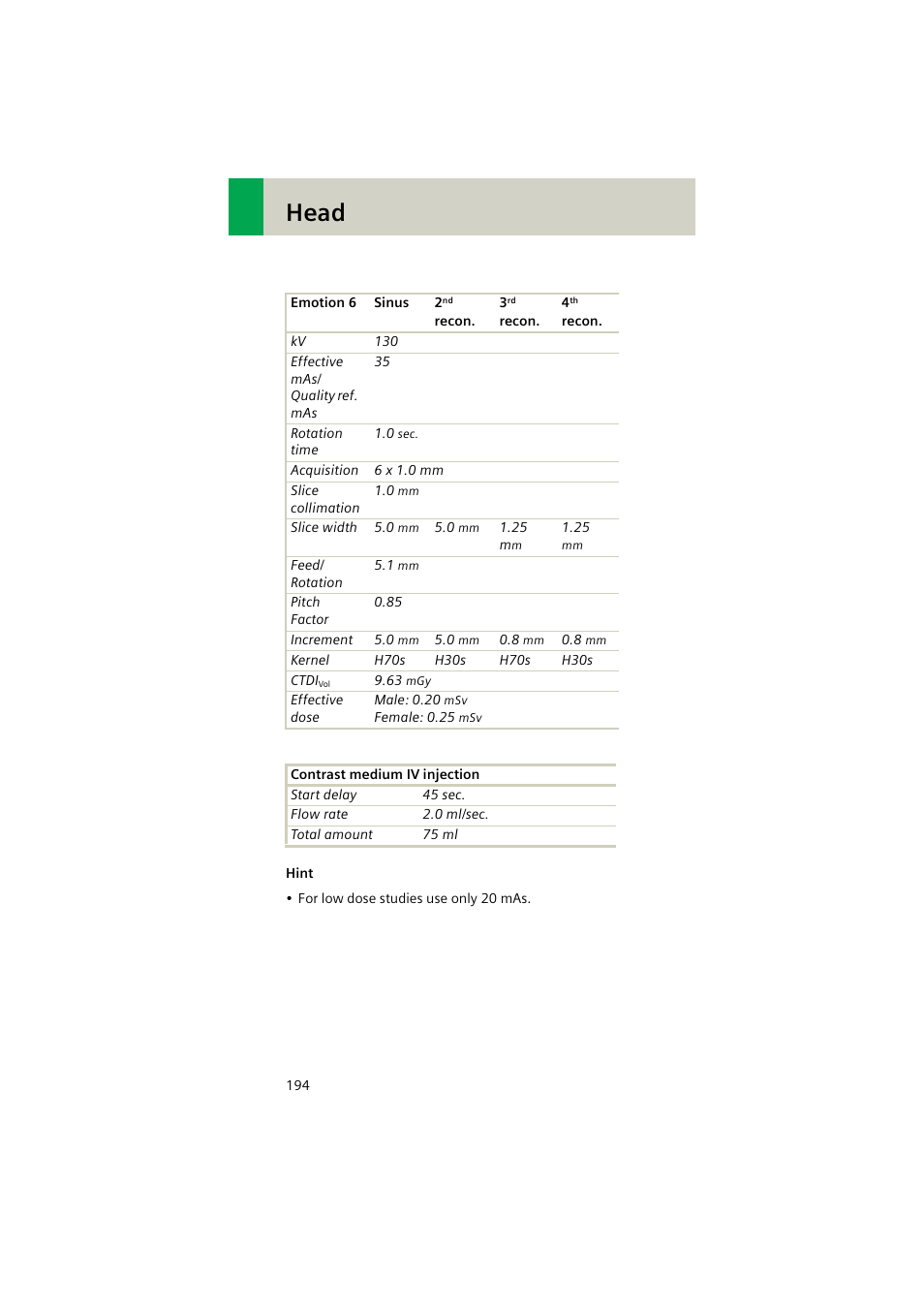 Head | Siemens EMOTION 16-Jun User Manual | Page 194 / 590