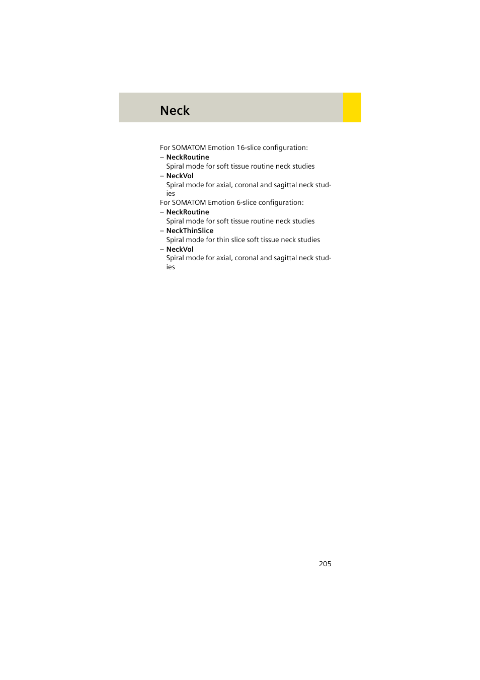 Neck | Siemens EMOTION 16-Jun User Manual | Page 205 / 590