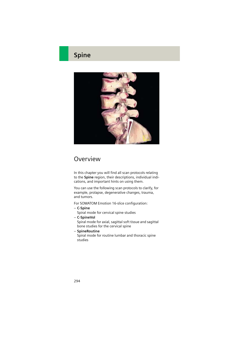 Spine, Overview | Siemens EMOTION 16-Jun User Manual | Page 294 / 590