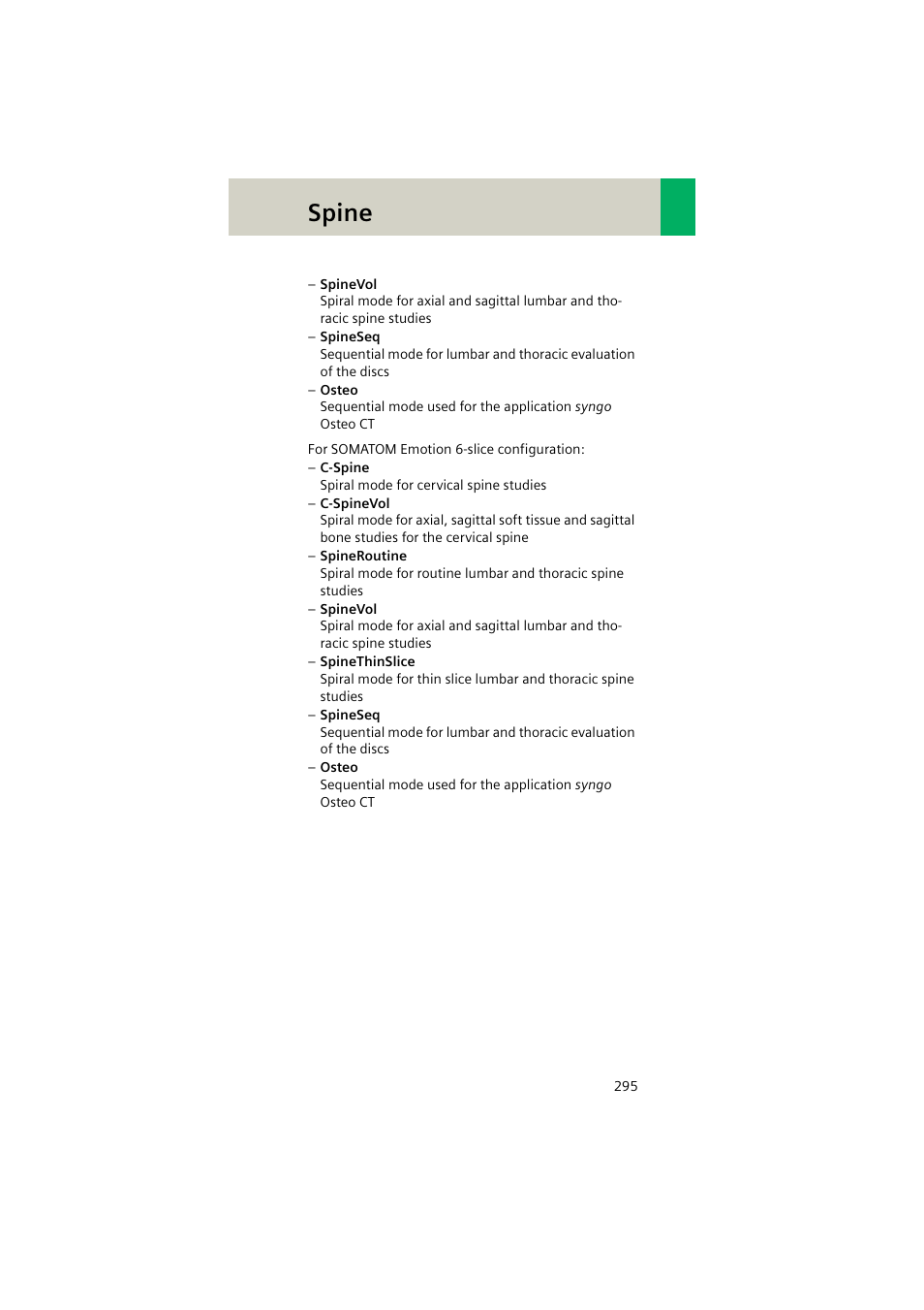 Spine | Siemens EMOTION 16-Jun User Manual | Page 295 / 590