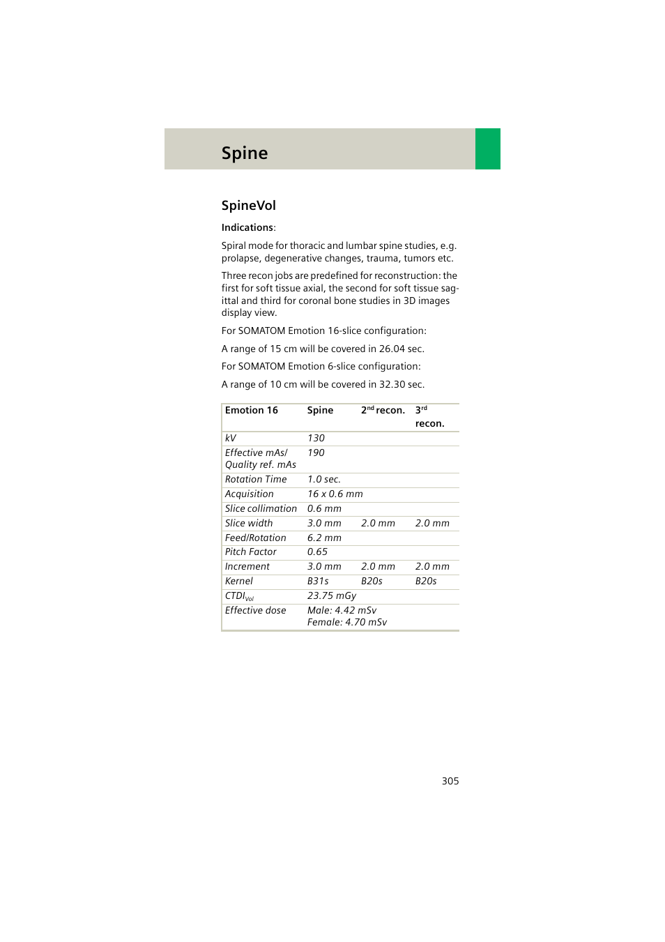 Spinevol, Spinevol 305, Spine | Siemens EMOTION 16-Jun User Manual | Page 305 / 590