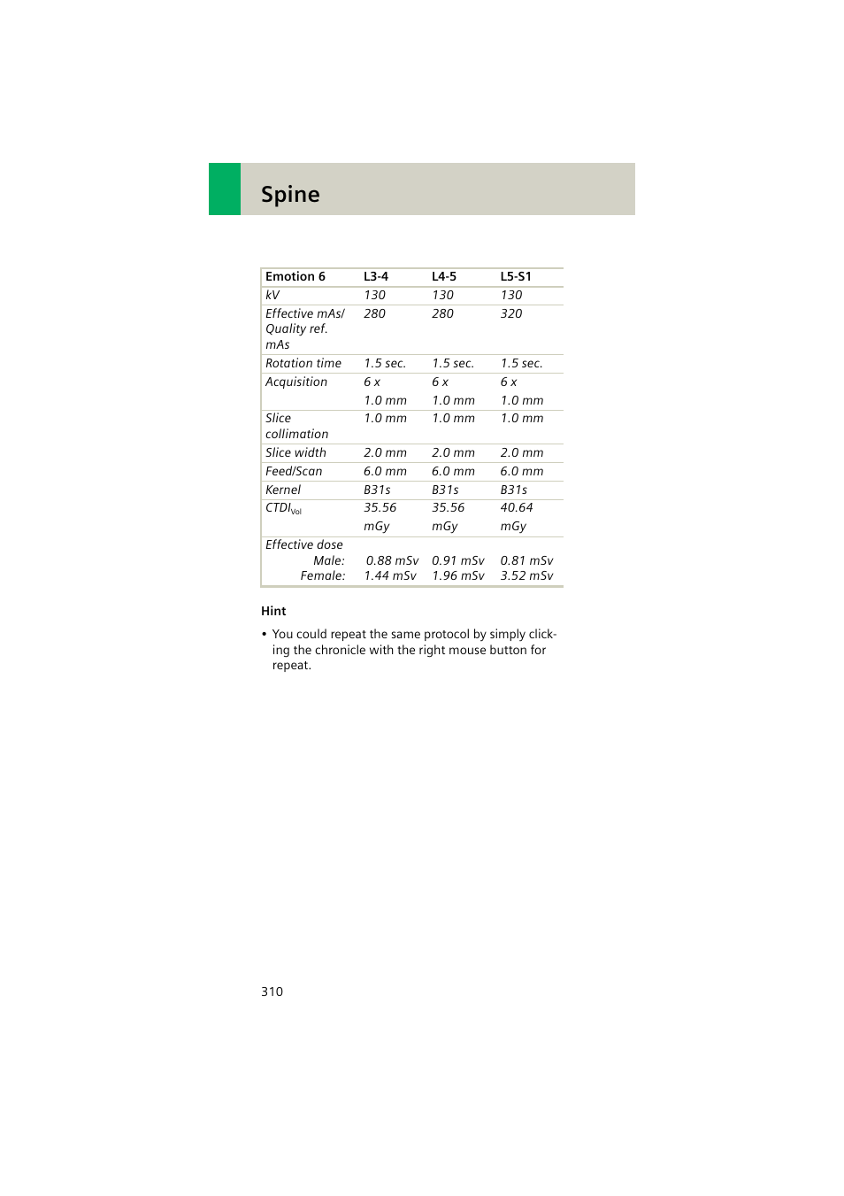 Spine | Siemens EMOTION 16-Jun User Manual | Page 310 / 590