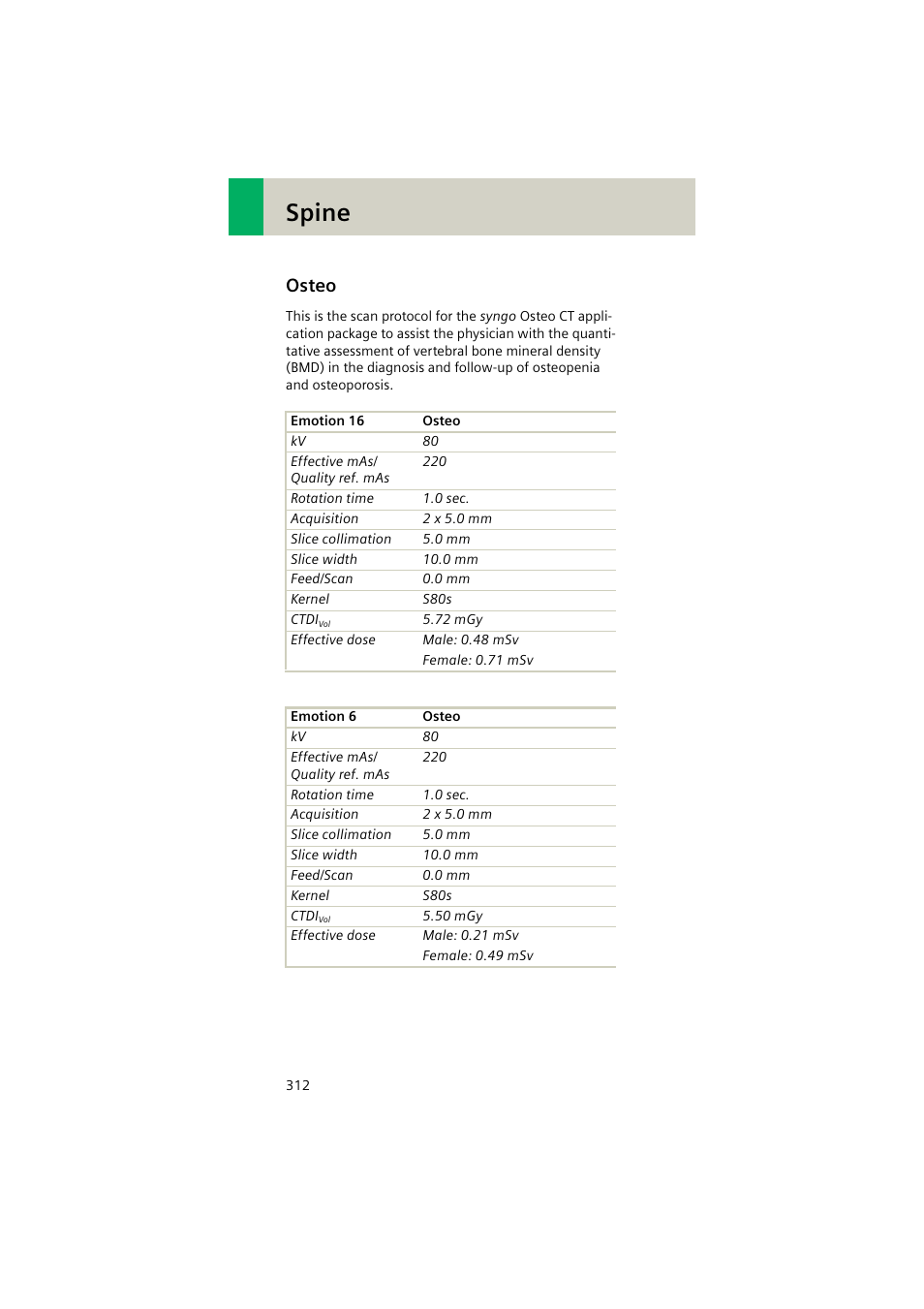 Osteo, Osteo 312, Spine | Siemens EMOTION 16-Jun User Manual | Page 312 / 590