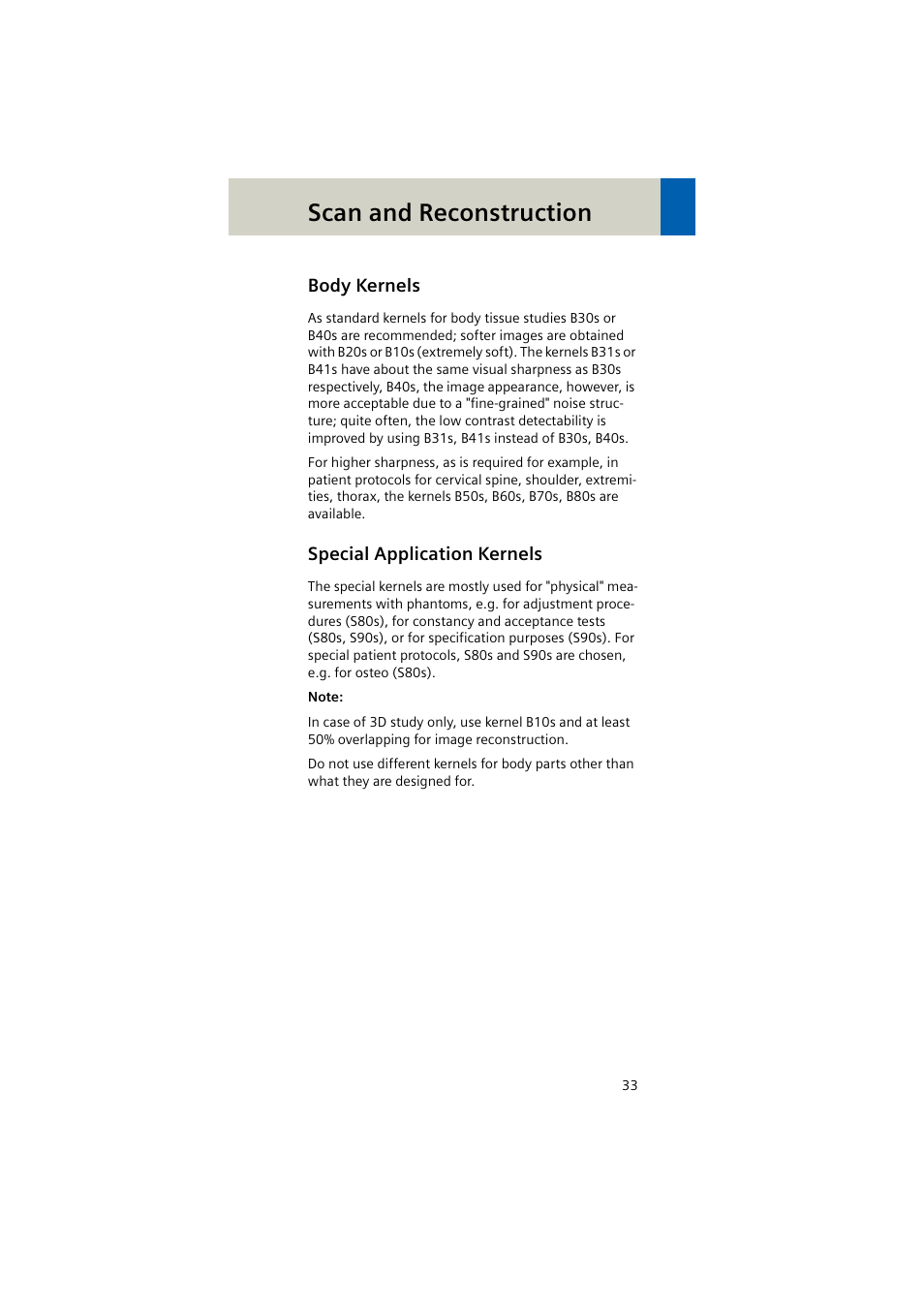 Body kernels, Special application kernels, Special application kernels 33 | Scan and reconstruction | Siemens EMOTION 16-Jun User Manual | Page 33 / 590