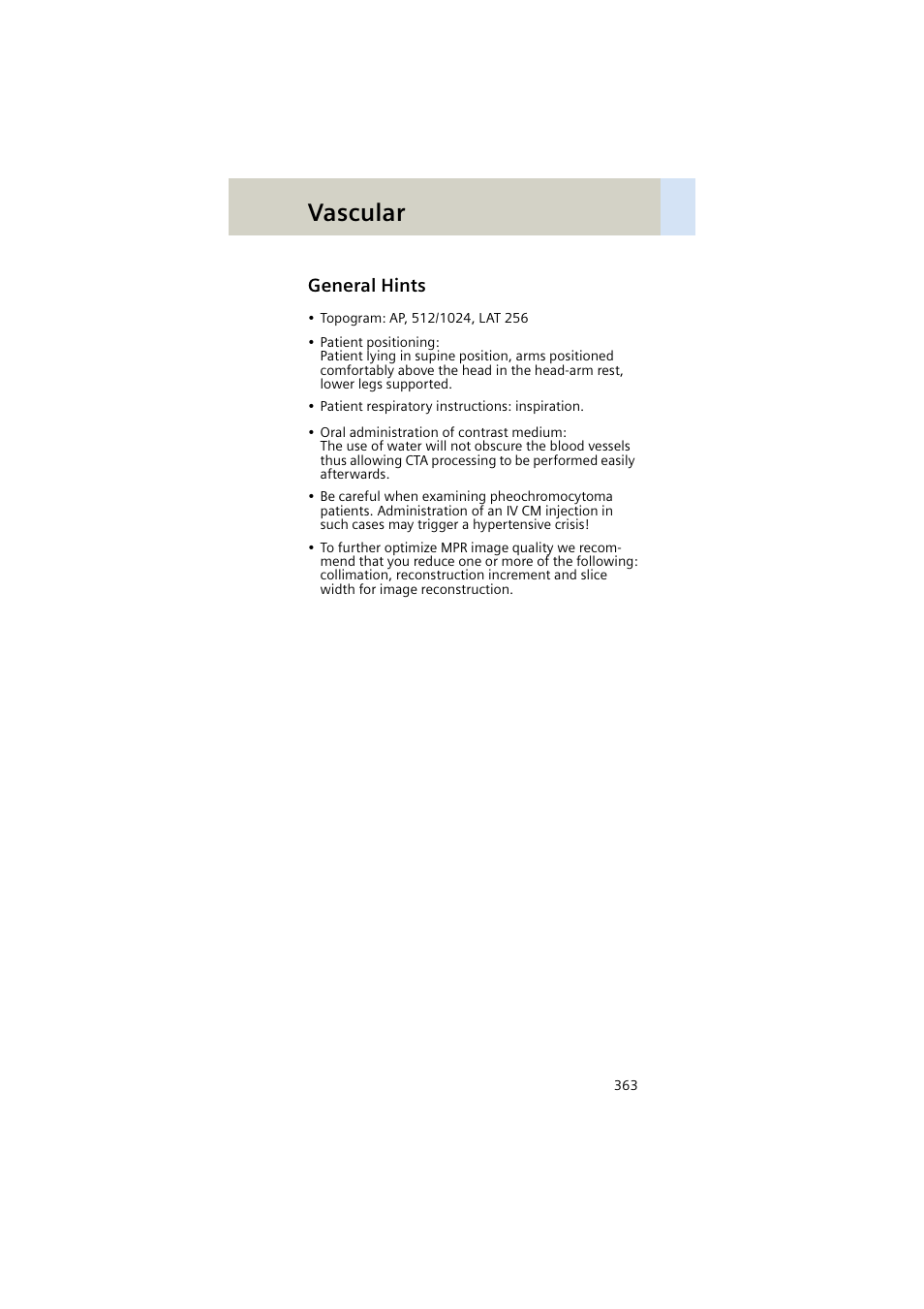 General hints, Vascular | Siemens EMOTION 16-Jun User Manual | Page 363 / 590