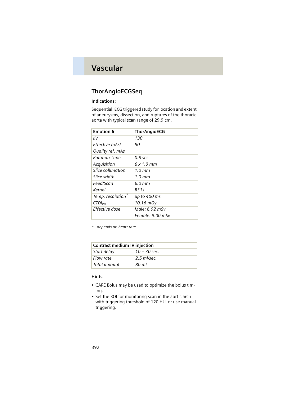 Thorangioecgseq, Thorangioecgseq 392, Vascular | Siemens EMOTION 16-Jun User Manual | Page 392 / 590