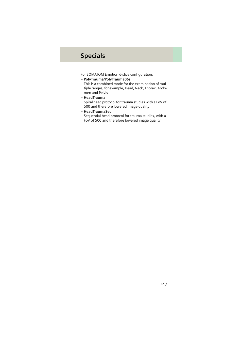 Specials | Siemens EMOTION 16-Jun User Manual | Page 417 / 590