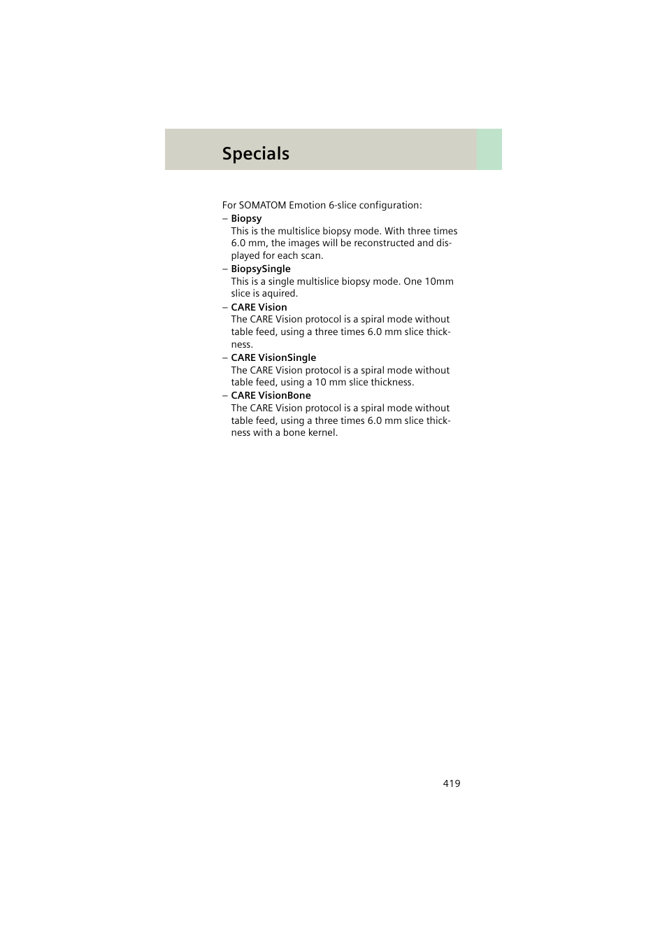 Specials | Siemens EMOTION 16-Jun User Manual | Page 419 / 590