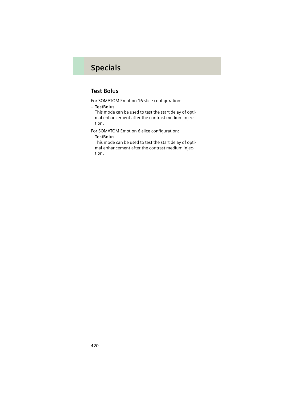 Test bolus, Specials | Siemens EMOTION 16-Jun User Manual | Page 420 / 590