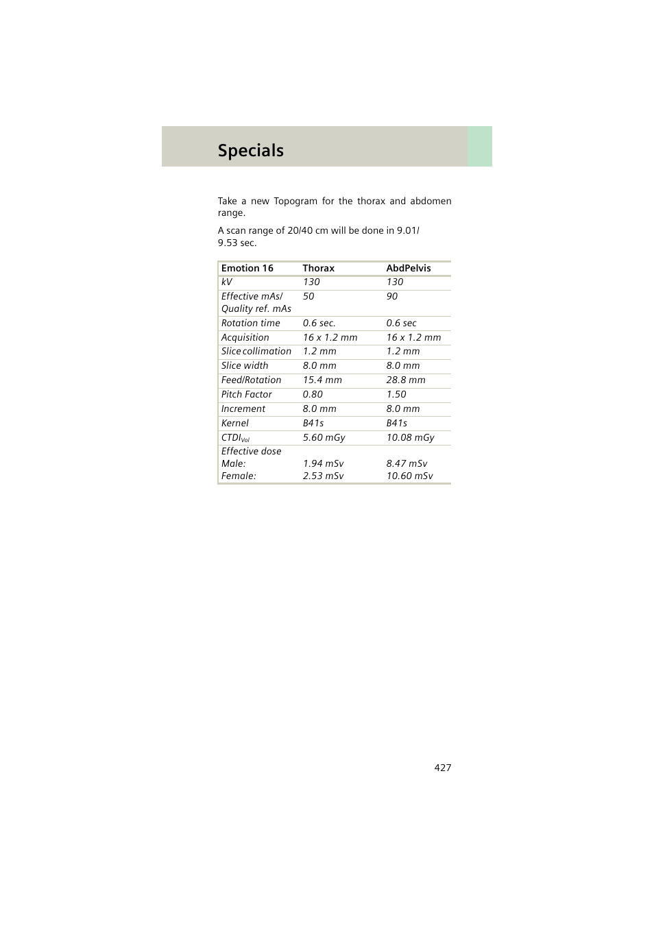 Specials | Siemens EMOTION 16-Jun User Manual | Page 427 / 590