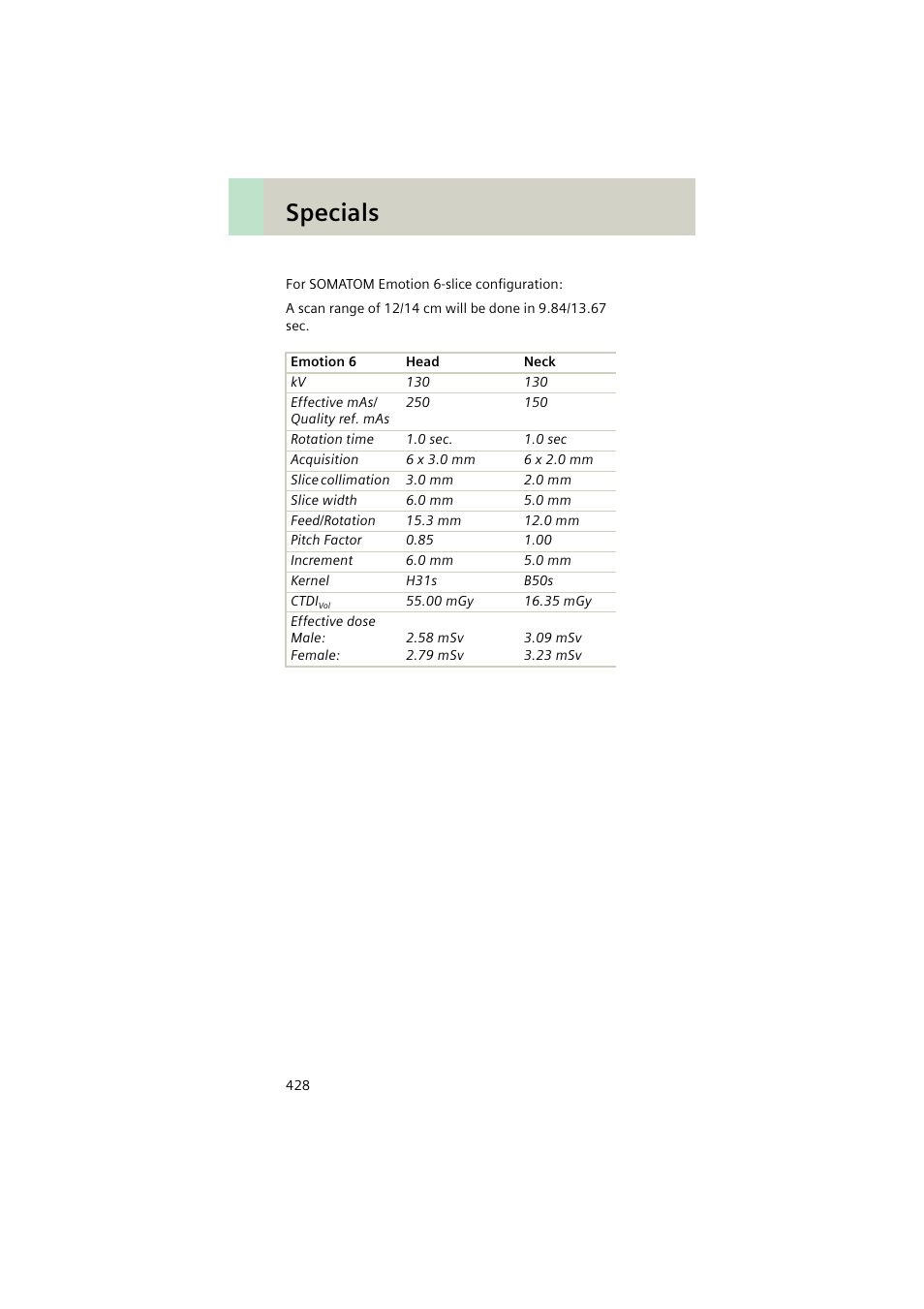 Specials | Siemens EMOTION 16-Jun User Manual | Page 428 / 590