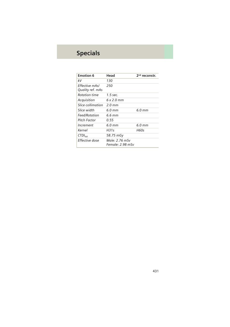 Specials | Siemens EMOTION 16-Jun User Manual | Page 431 / 590