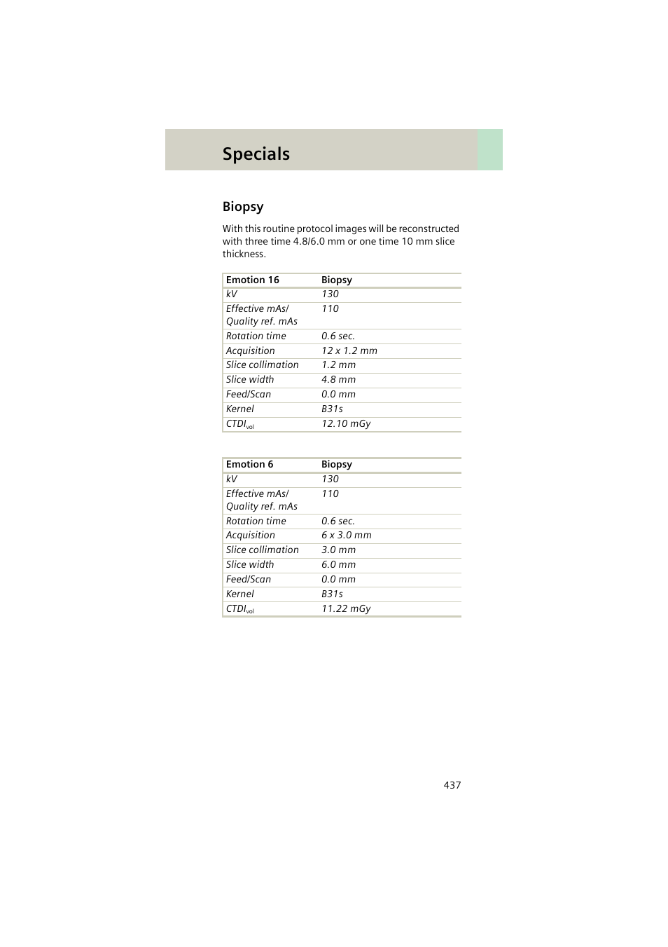 Biopsy, Biopsy 437, Specials | Siemens EMOTION 16-Jun User Manual | Page 437 / 590