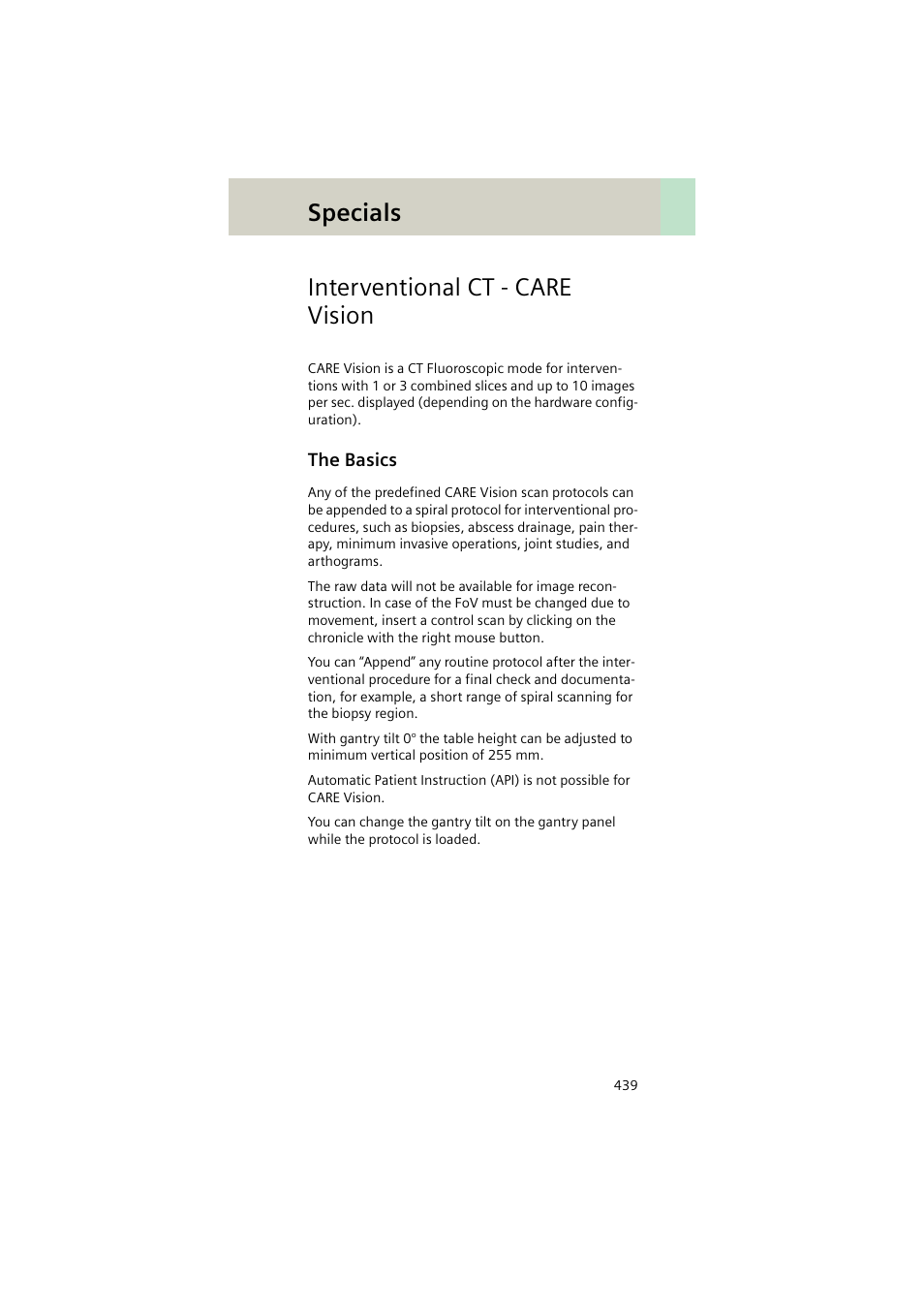 Interventional ct - care vision, The basics, Specials | Siemens EMOTION 16-Jun User Manual | Page 439 / 590