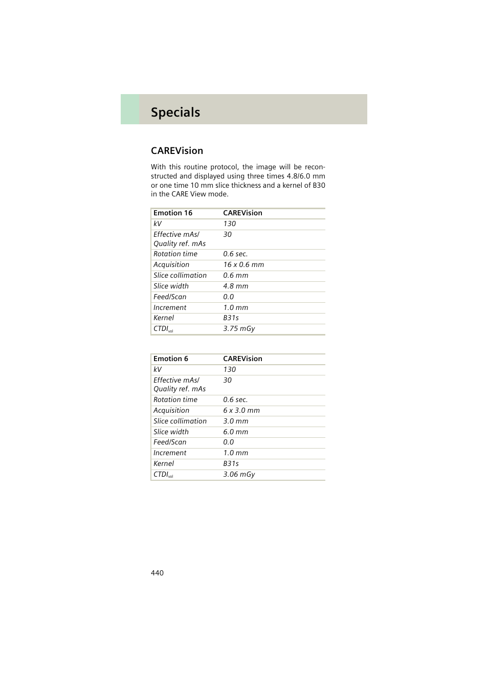 Carevision, Carevision 440, Specials | Siemens EMOTION 16-Jun User Manual | Page 440 / 590