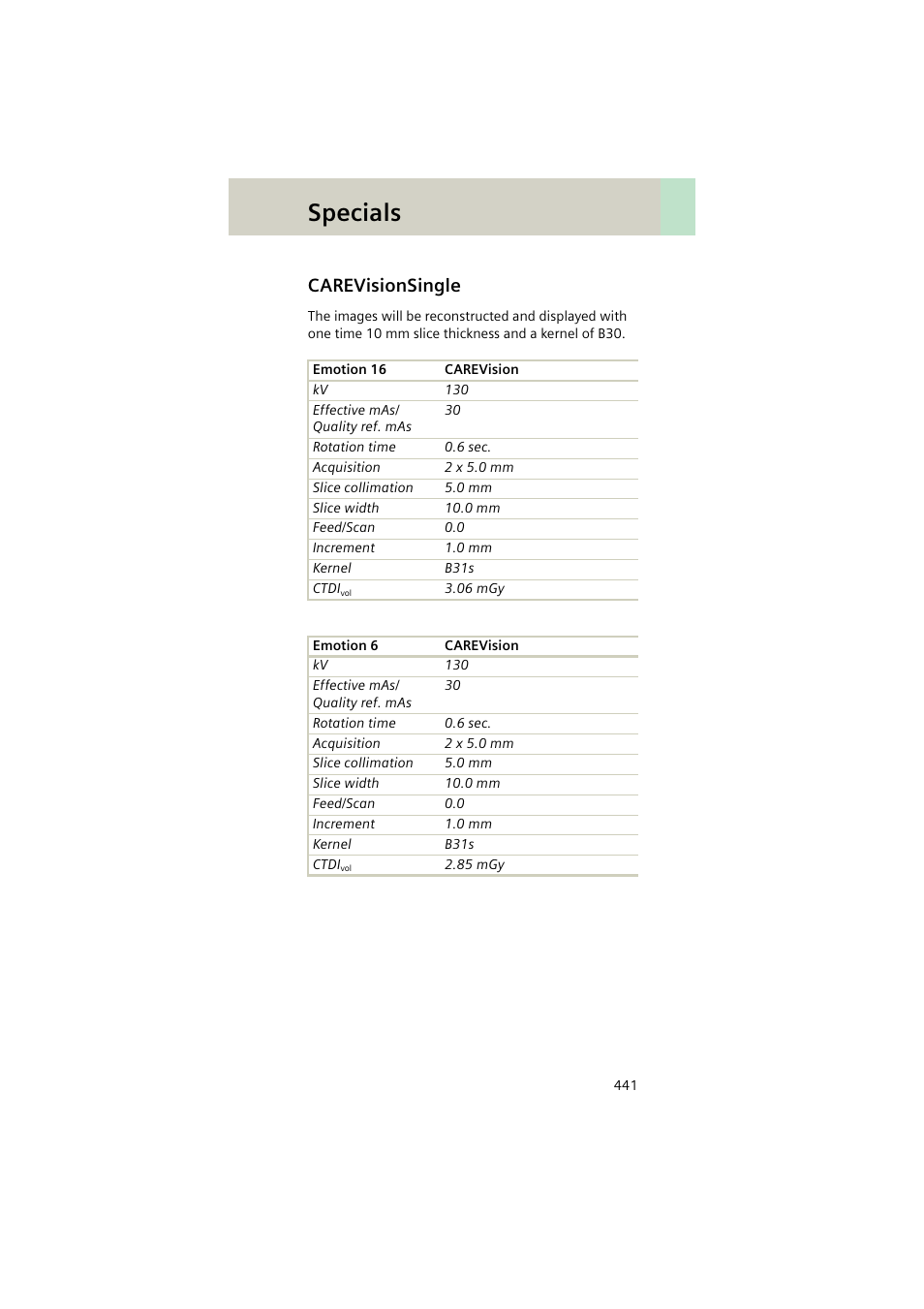 Carevisionsingle, Carevisionsingle 441, Specials | Siemens EMOTION 16-Jun User Manual | Page 441 / 590