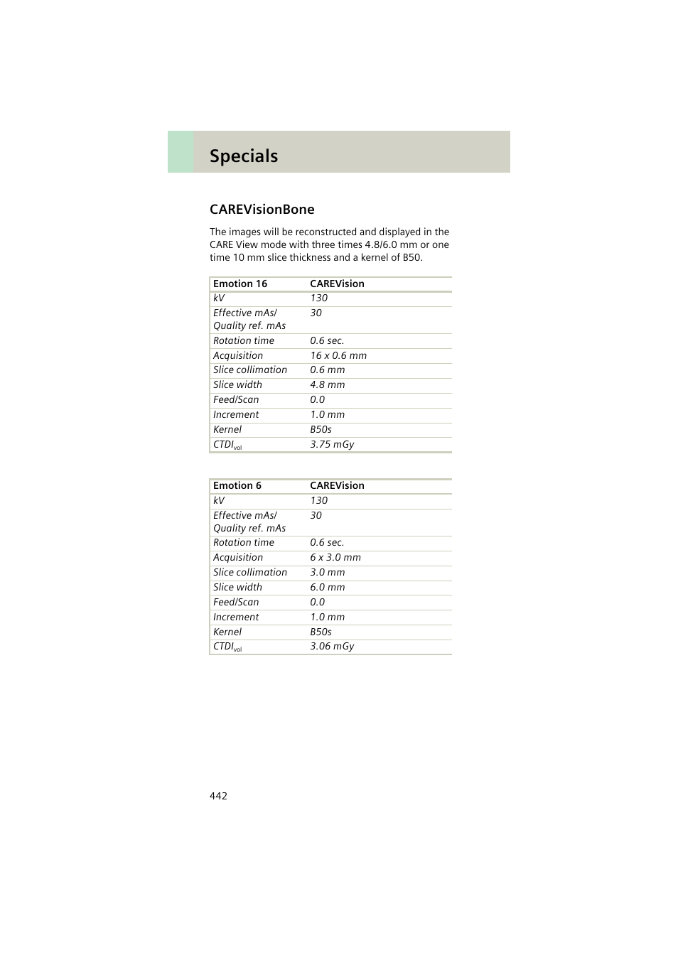 Carevisionbone, Carevisionbone 442, Specials | Siemens EMOTION 16-Jun User Manual | Page 442 / 590