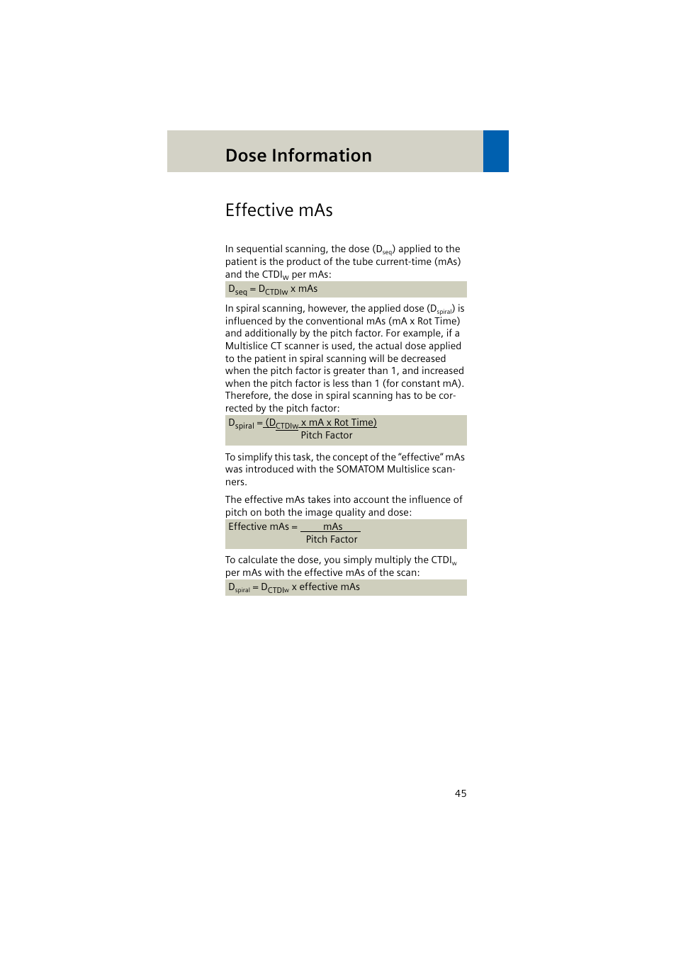 Effective mas, Dose information | Siemens EMOTION 16-Jun User Manual | Page 45 / 590