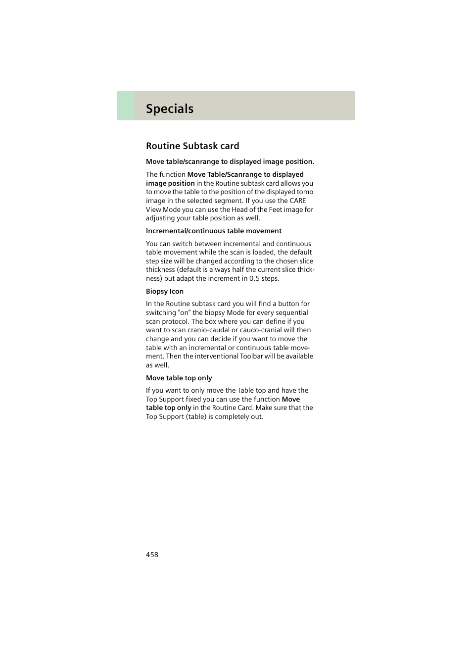 Routine subtask card, Specials | Siemens EMOTION 16-Jun User Manual | Page 458 / 590