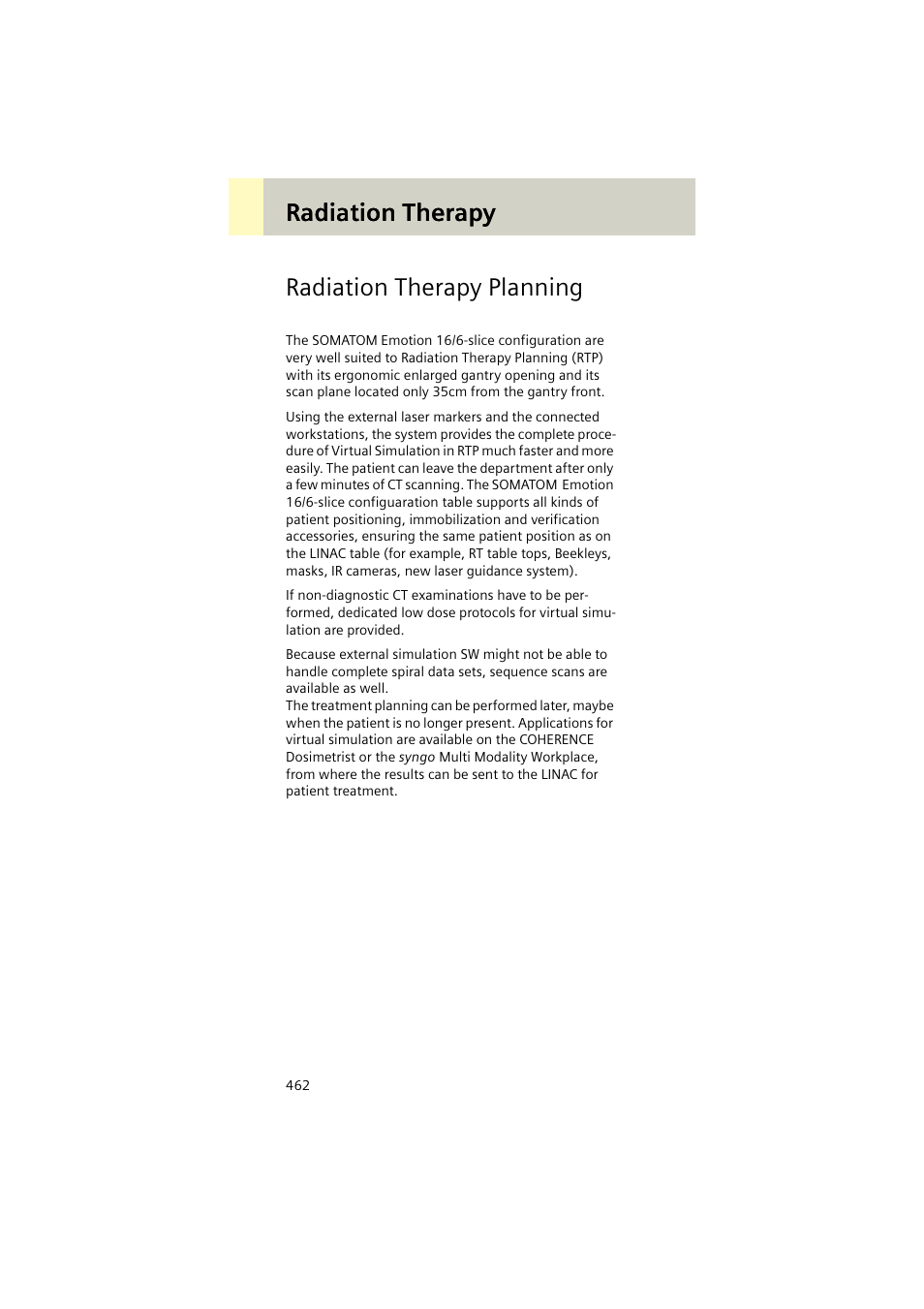 Radiation therapy, Radiation therapy planning, Radiation therapy radiation therapy planning | Siemens EMOTION 16-Jun User Manual | Page 462 / 590