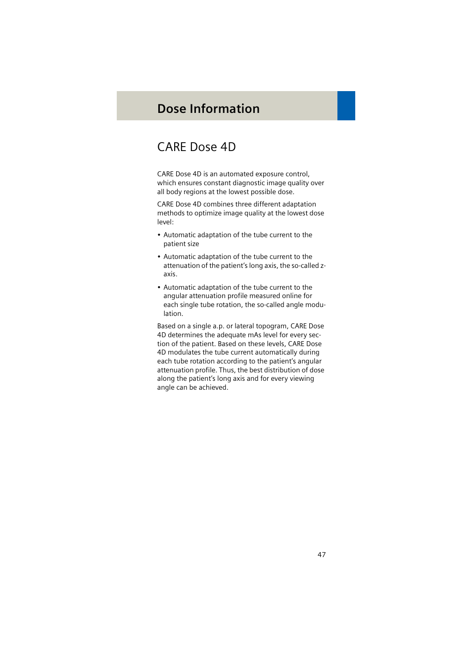 Care dose 4d, Dose information | Siemens EMOTION 16-Jun User Manual | Page 47 / 590