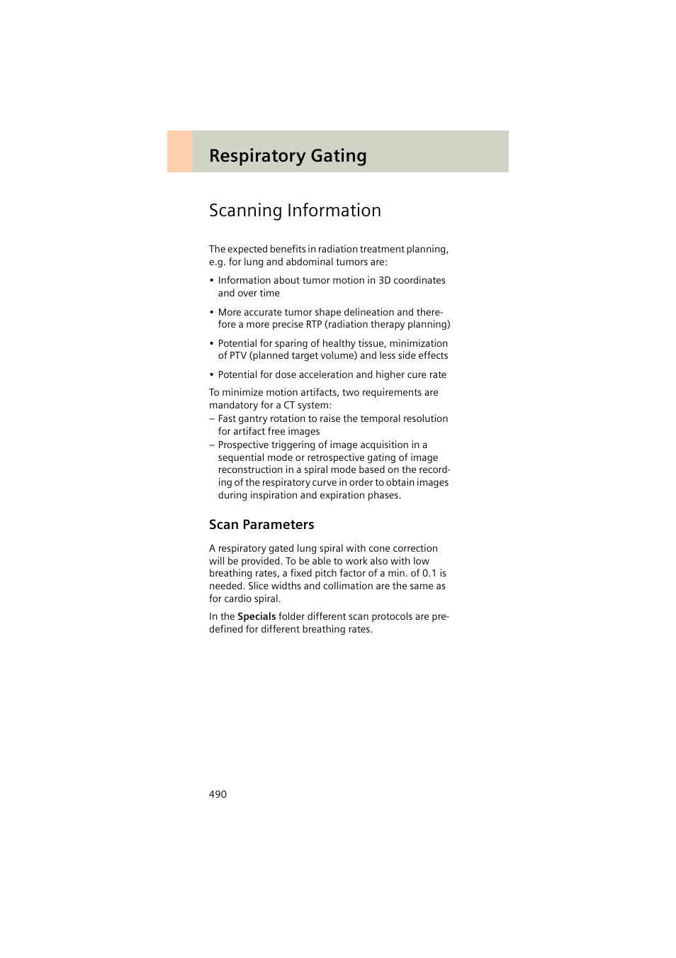 Scanning information, Scan parameters, Respiratory gating scanning information | Siemens EMOTION 16-Jun User Manual | Page 490 / 590