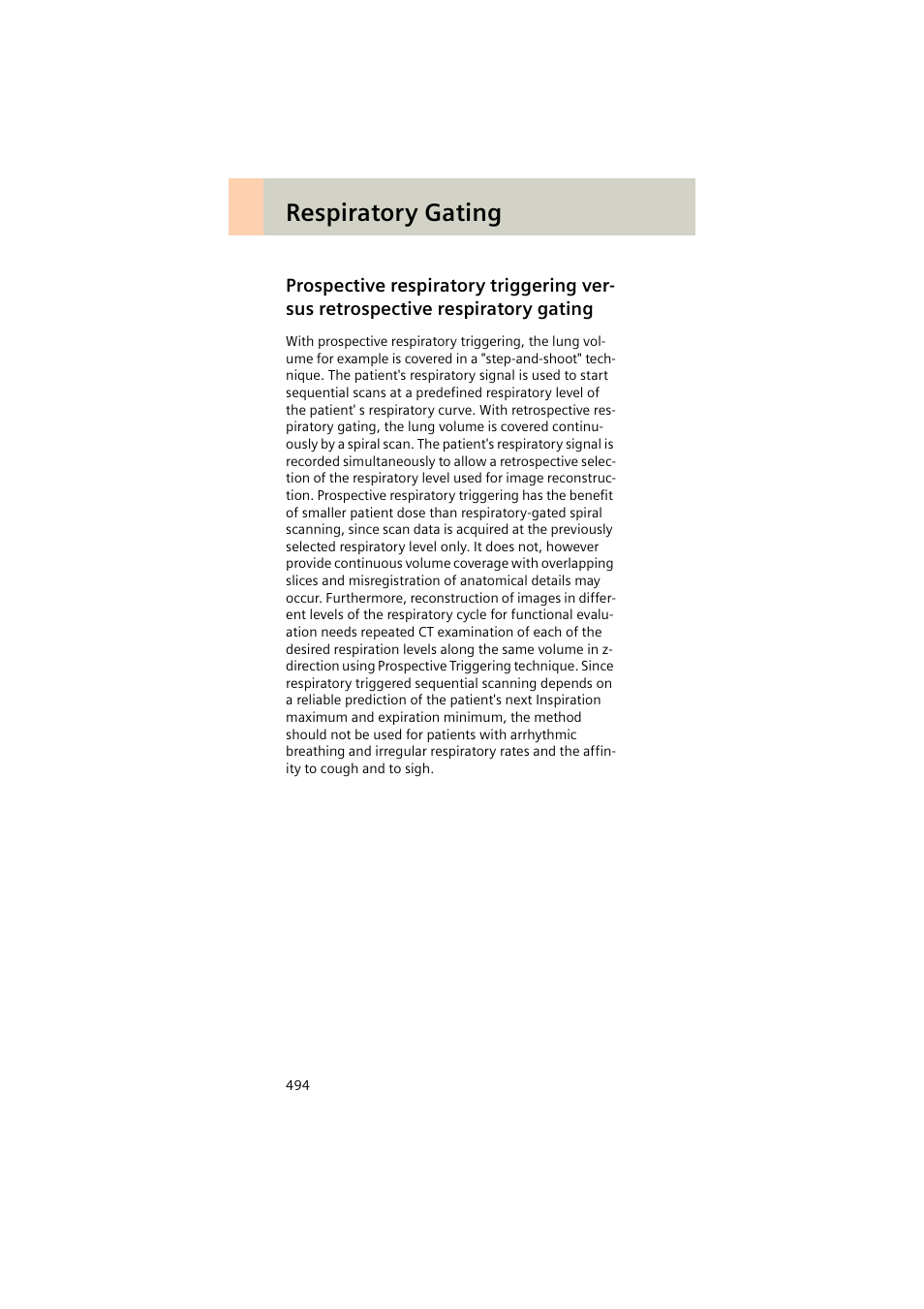 Prospective respiratory triggering versus, Retrospective respiratory gating, Respiratory gating | Siemens EMOTION 16-Jun User Manual | Page 494 / 590