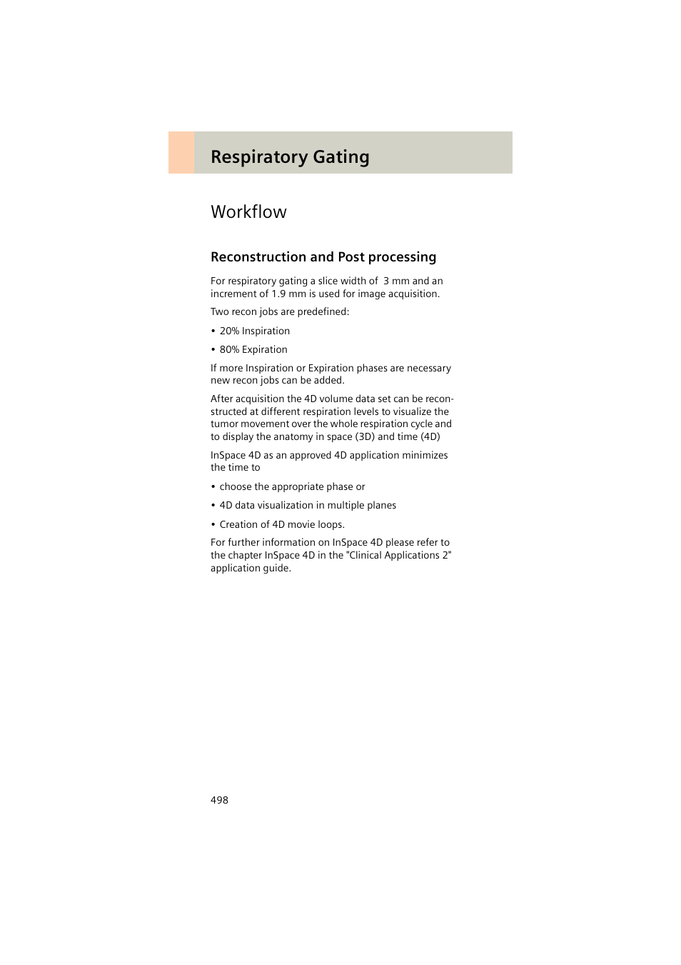 Workflow, Reconstruction and post processing, Respiratory gating workflow | Siemens EMOTION 16-Jun User Manual | Page 498 / 590