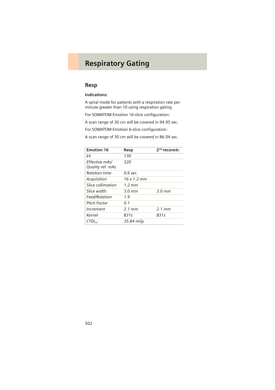 Resp, Resp 502, Respiratory gating | Siemens EMOTION 16-Jun User Manual | Page 502 / 590