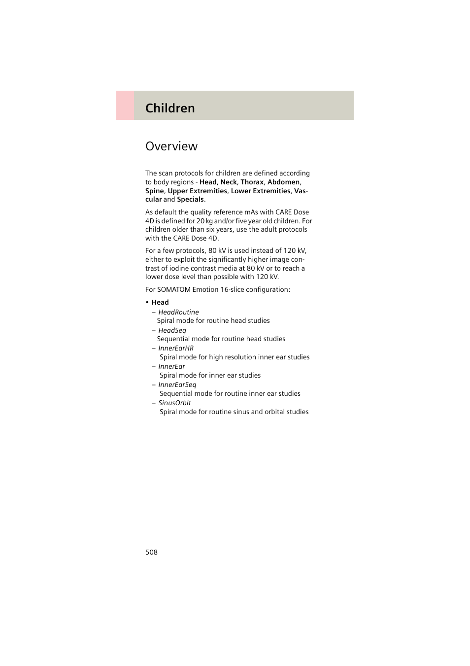 Children, Overview, Children overview | Siemens EMOTION 16-Jun User Manual | Page 508 / 590