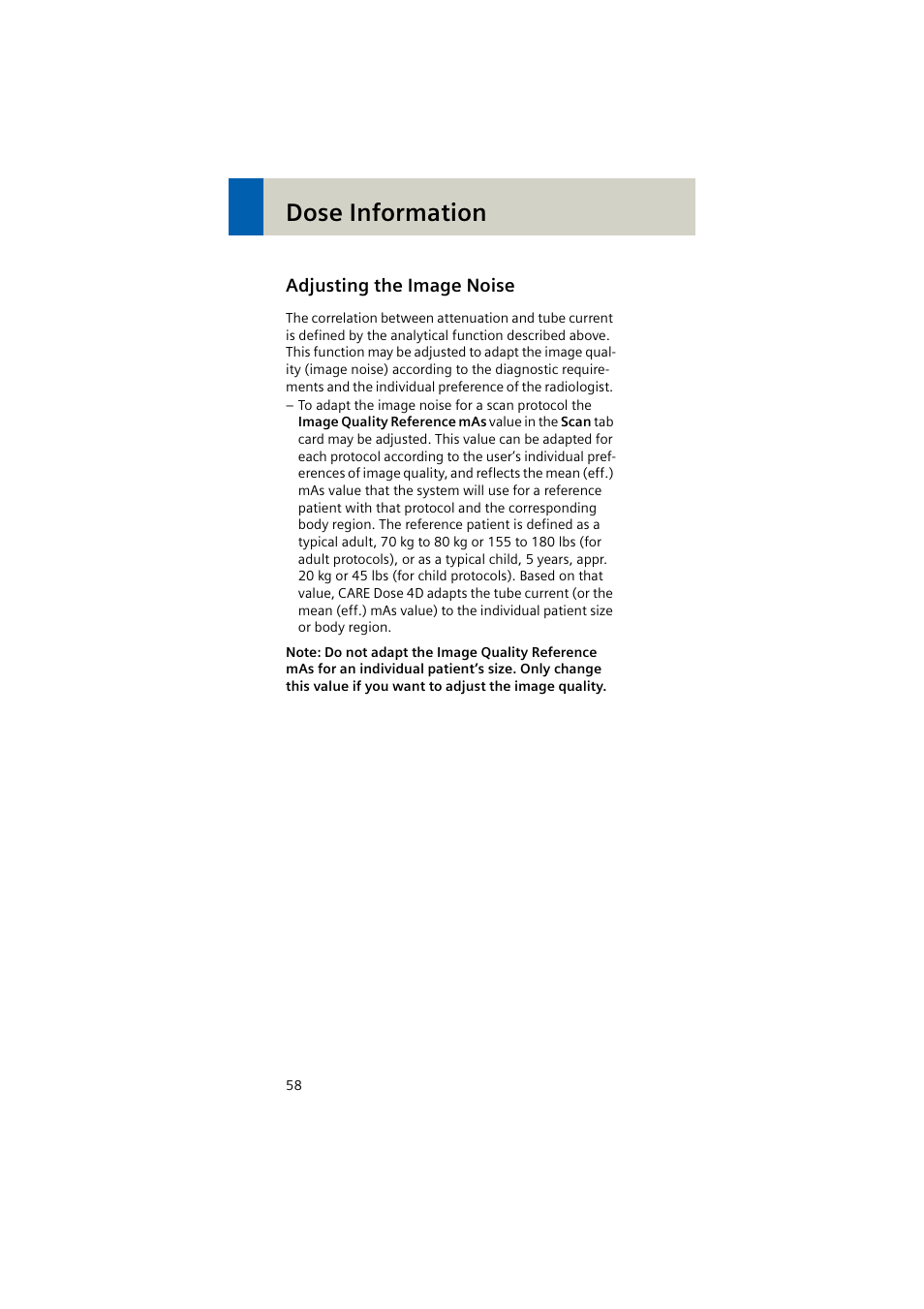 Adjusting the image noise, Dose information | Siemens EMOTION 16-Jun User Manual | Page 58 / 590