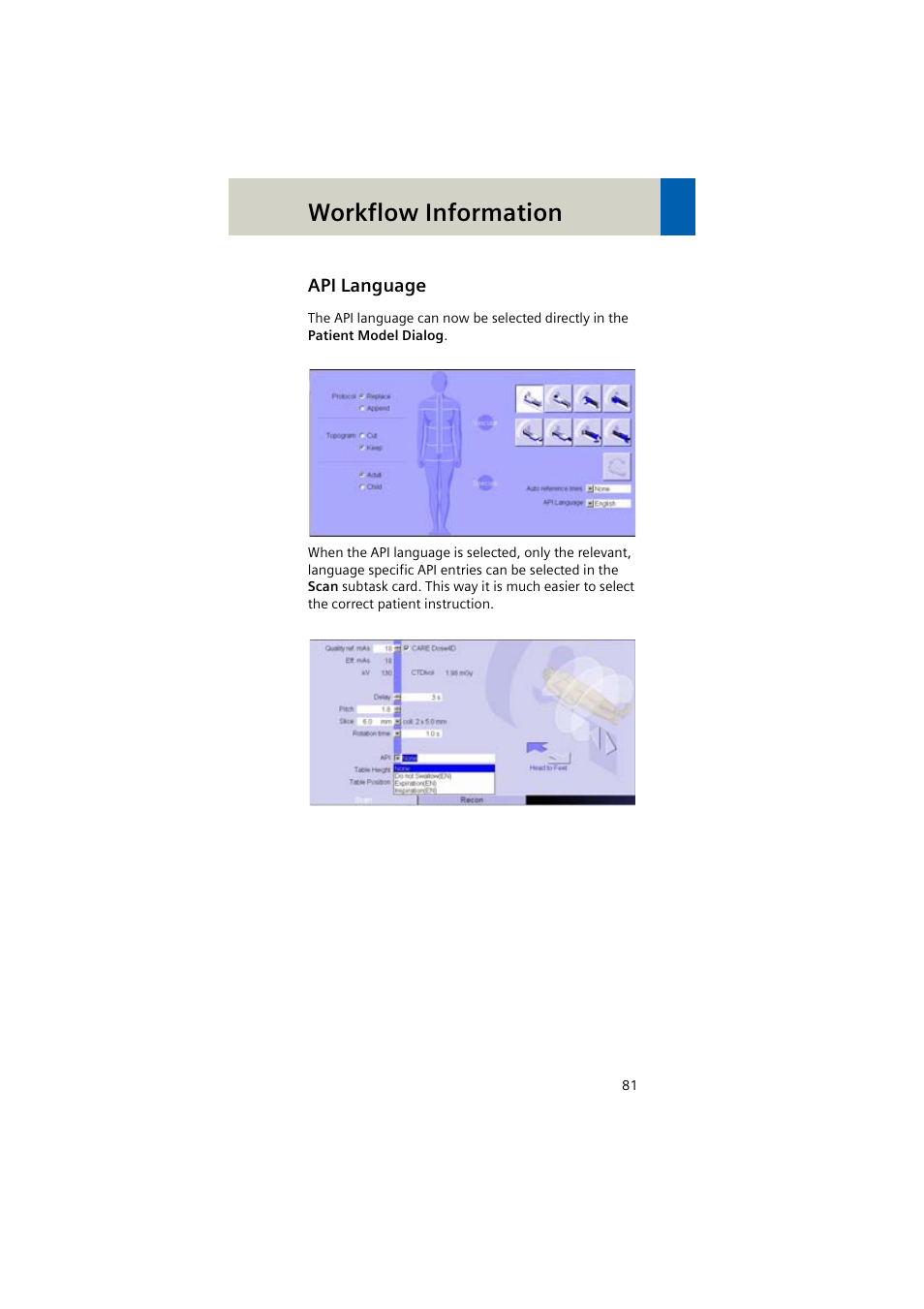 Api language, Workflow information | Siemens EMOTION 16-Jun User Manual | Page 81 / 590