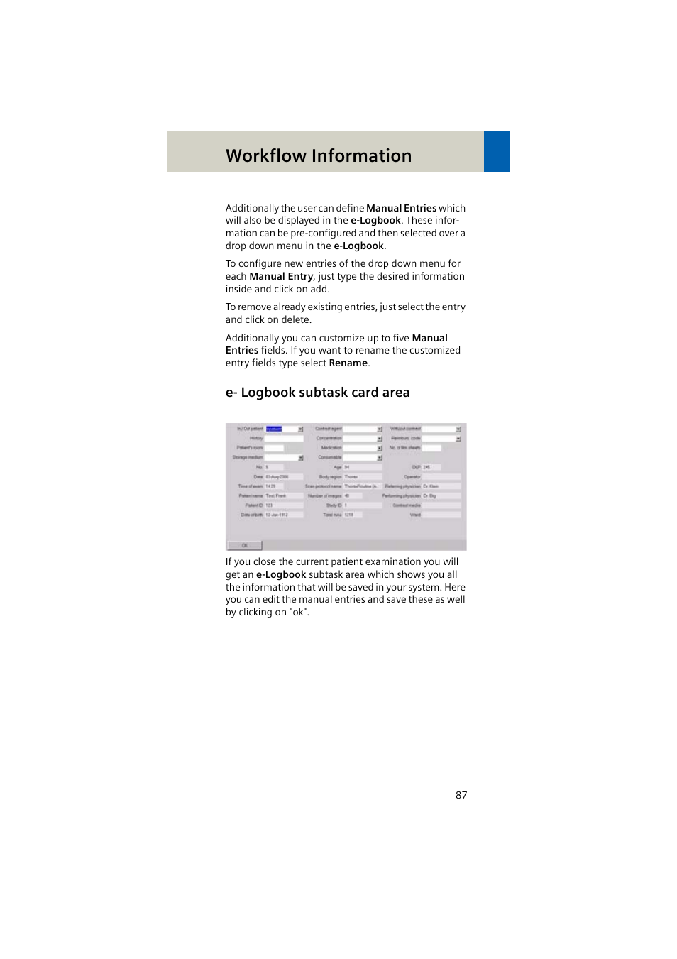 E- logbook subtask card area, Workflow information | Siemens EMOTION 16-Jun User Manual | Page 87 / 590