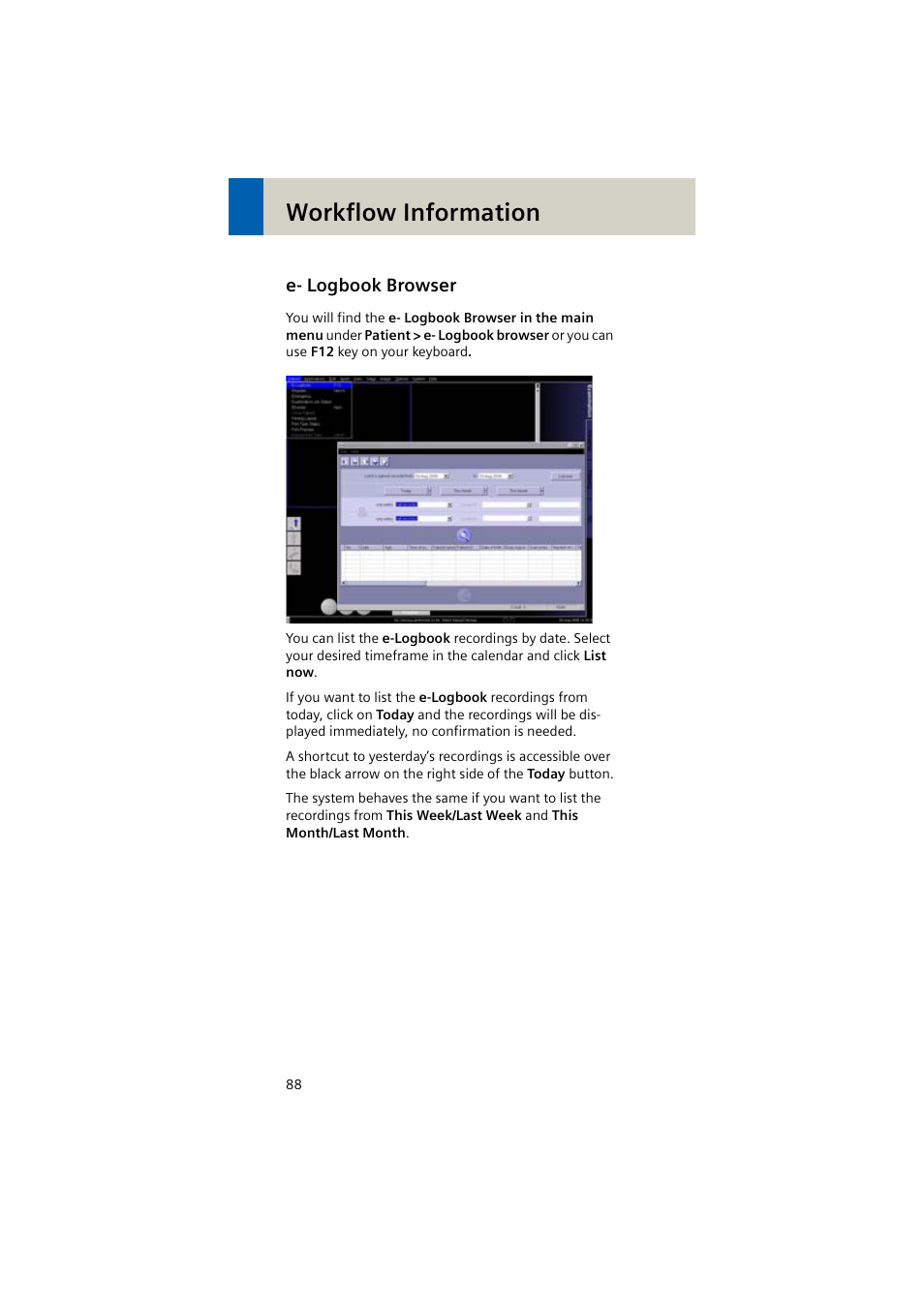 E- logbook browser, Workflow information | Siemens EMOTION 16-Jun User Manual | Page 88 / 590