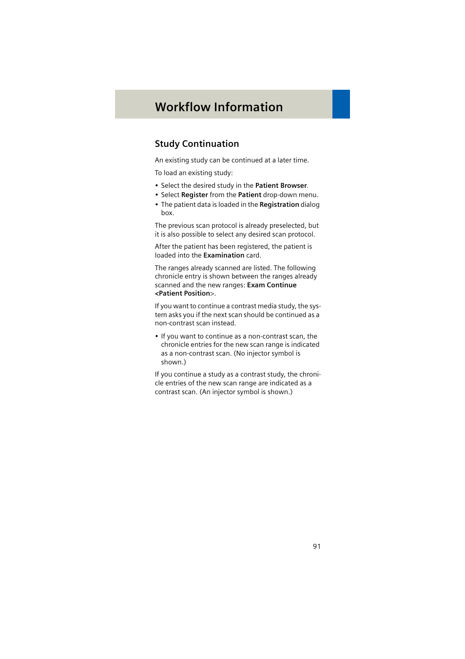 Study continuation, Workflow information | Siemens EMOTION 16-Jun User Manual | Page 91 / 590