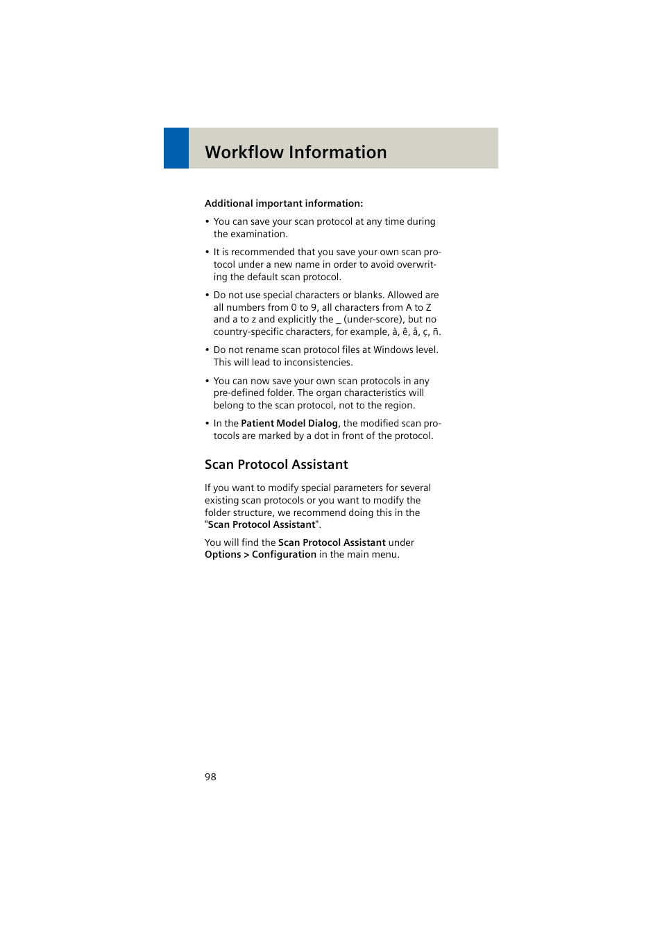 Scan protocol assistant, Workflow information | Siemens EMOTION 16-Jun User Manual | Page 98 / 590