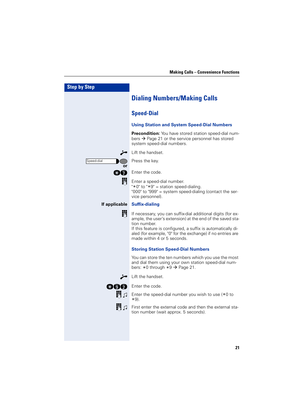 Dialing numbers/making calls, Speed-dial | Siemens HIPATH 5000 User Manual | Page 21 / 72