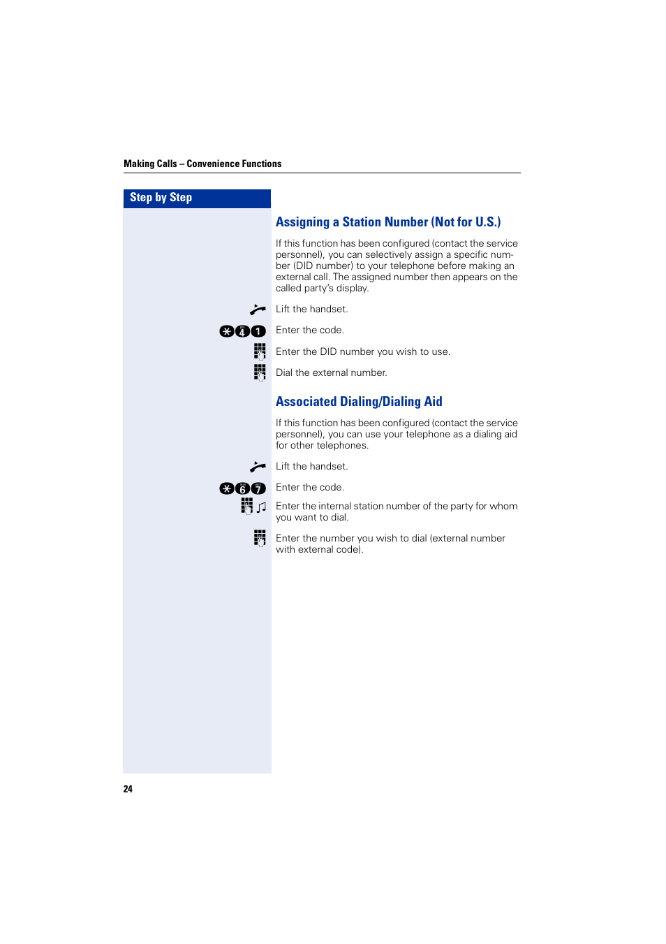 Assigning a station number (notforu.s.), Associated dialing/dialing aid | Siemens HIPATH 5000 User Manual | Page 24 / 72