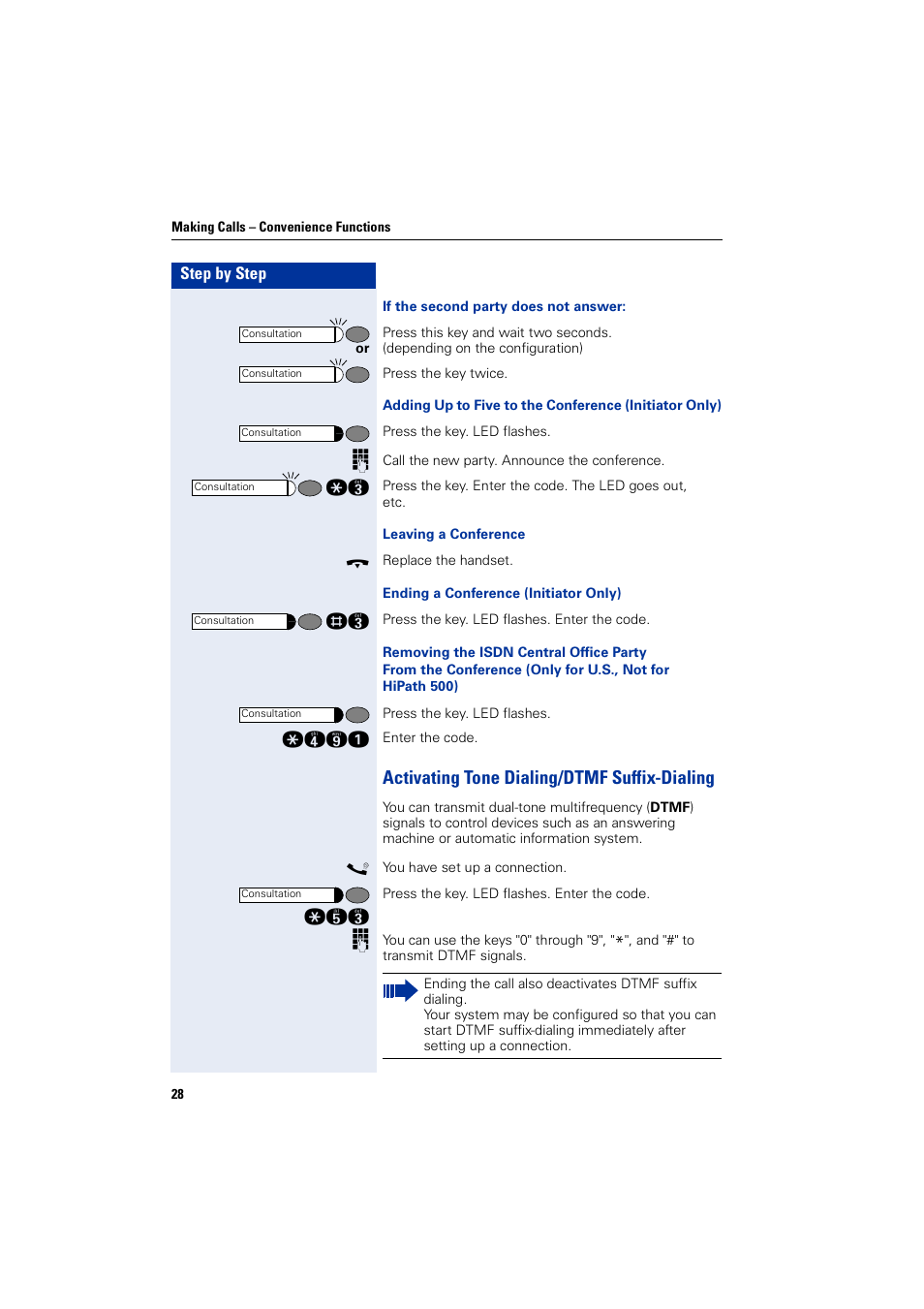 Activating tone dialing/dtmf suffix-dialing | Siemens HIPATH 5000 User Manual | Page 28 / 72