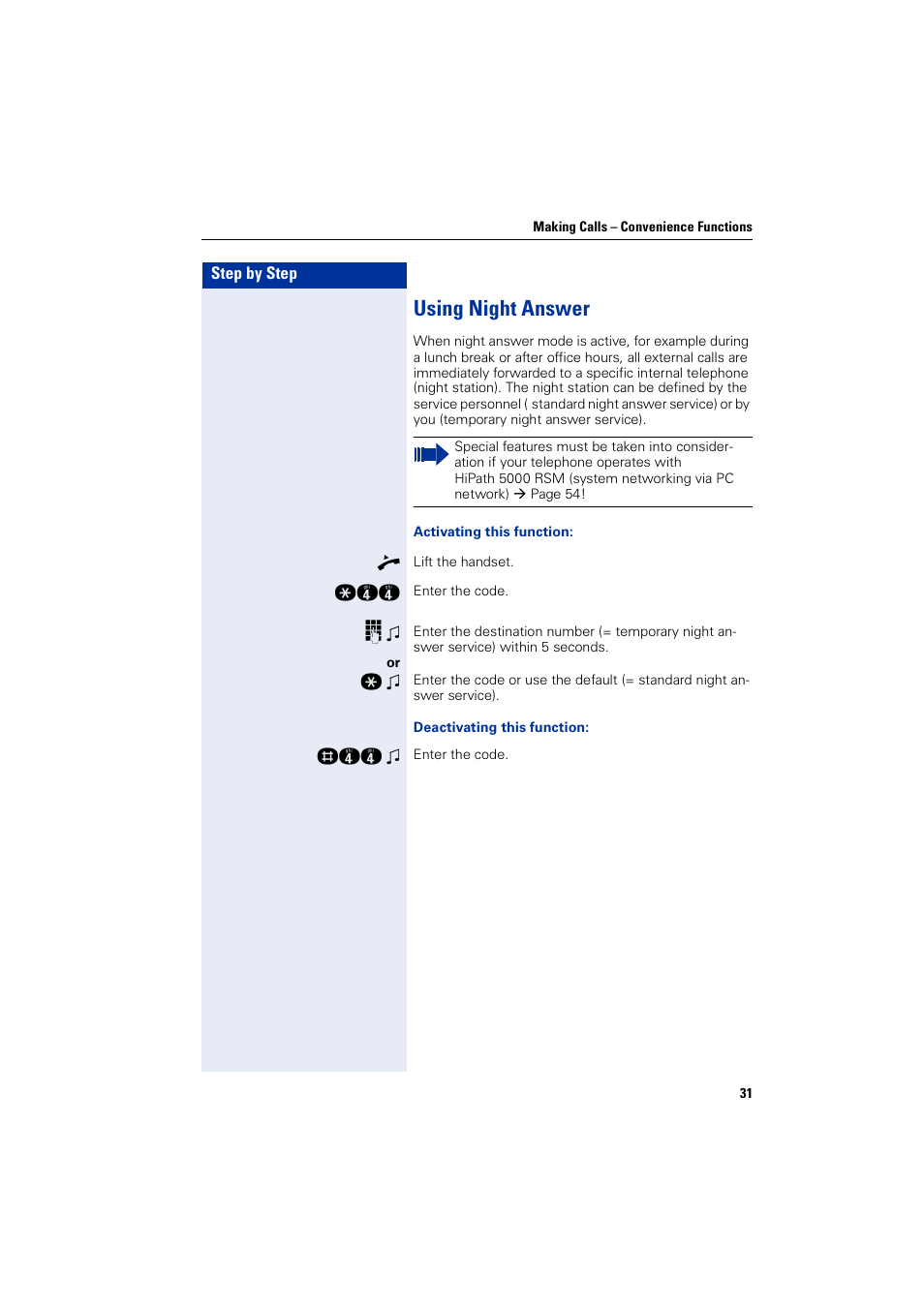 Using night answer | Siemens HIPATH 5000 User Manual | Page 31 / 72