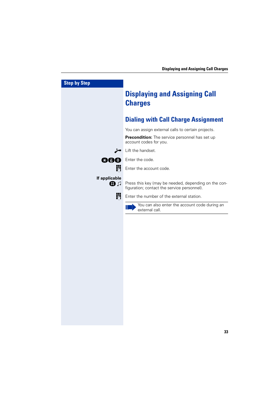 Displaying and assigning call charges, Dialing with call charge assignment | Siemens HIPATH 5000 User Manual | Page 33 / 72